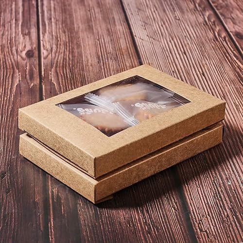 Miniatura 4 de BENECREAT Paquete de 30 cajas de papel kraft de 5 x 3 x 0.6 pulgadas con ventana de PVC transparente, caja de regalo para dulces, galletas y otras