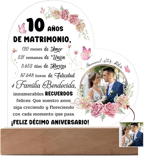 Decoraciones para aniversario de bodas, 10 años, lampara personalizada con foto, regalos de Navidad baratos, regalos de aniversario de boda de 10