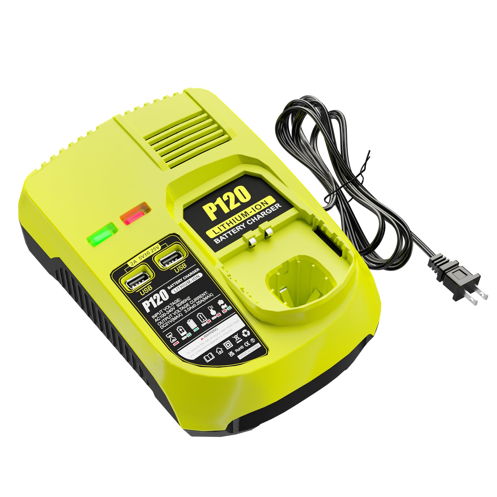 DSANKE P120 14.4V 18V Battery Charger Replacement for Ryobi Charger ONE+ P117 P118 P119 Lithium-Ion NiCd NiMh Battery P100 P101 P102 P103 P105 P107 P108 BPL-1815