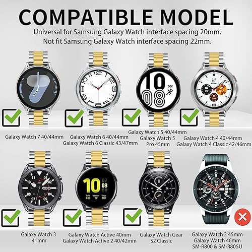 Vista 61 de GOLDTOLUCK Stainless Steel Band Compatible with Samsung Galaxy Watch 8 7 6 5 4 Classic FE Pro 40mm 44mm 46mm 43mm 47mm 45mm 42mm 20mm Men Women Negro