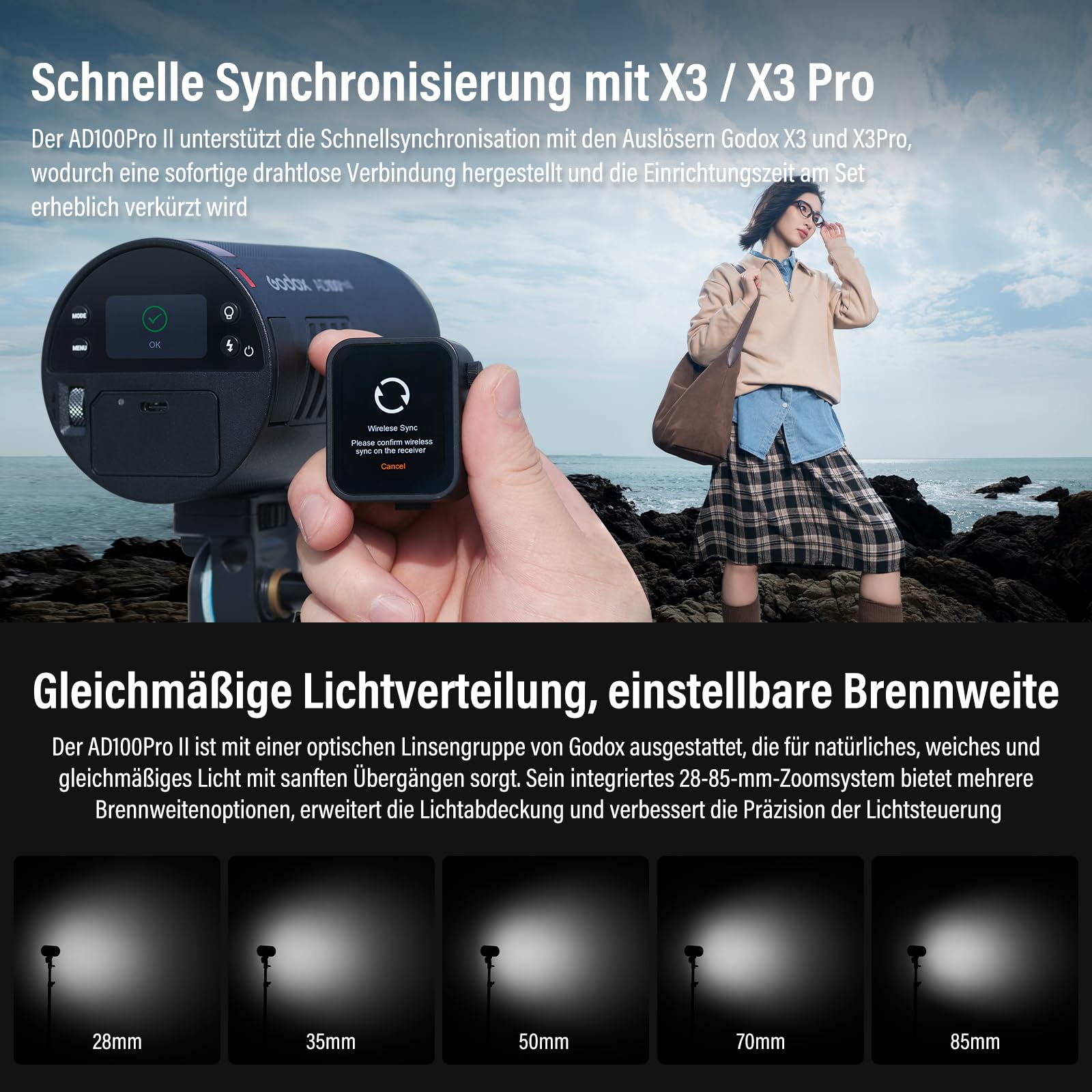 GODOX AD100ProII Flash Kit 100Ws 2.4G Wireless HSS 1/8000s USB-C Ricarica 2850mAh Batteria LED