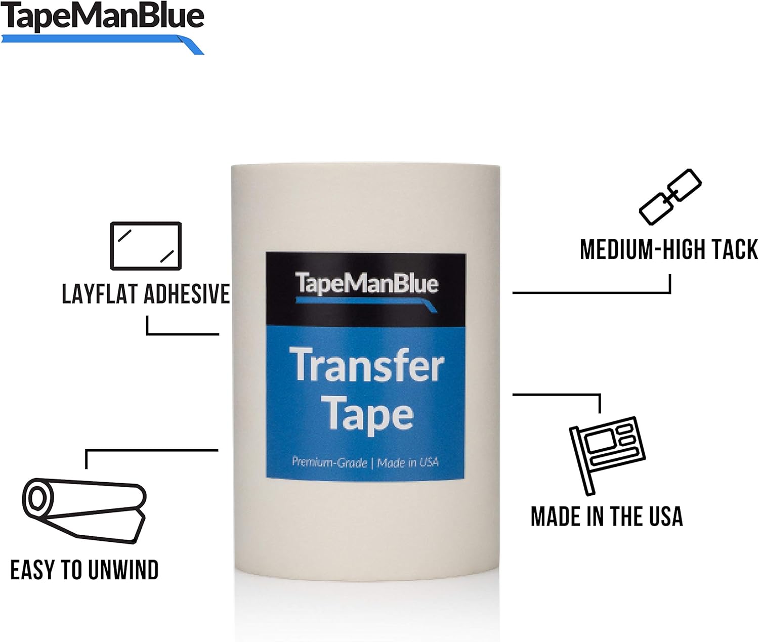 Transfer Tape for Vinyl, 6 inch x 100 feet, Paper with Medium-High Tack Layflat Adhesive. American-Made Application Tape for Craft Cutters and Sign Makers