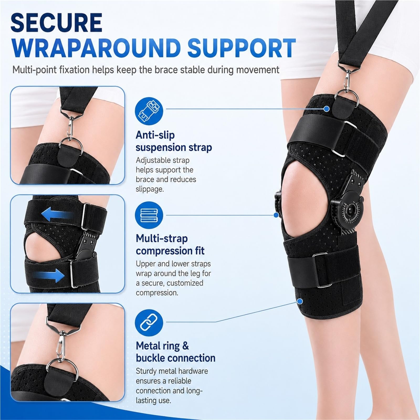 Rodillera Articulada Ajustable de 0 a 120 Grados Férula Ortopédica para Soporte de Rodilla Lesiones de Ligamentos Menisco y Recuperación Postoperatoria para Hombre y Mujer(L)