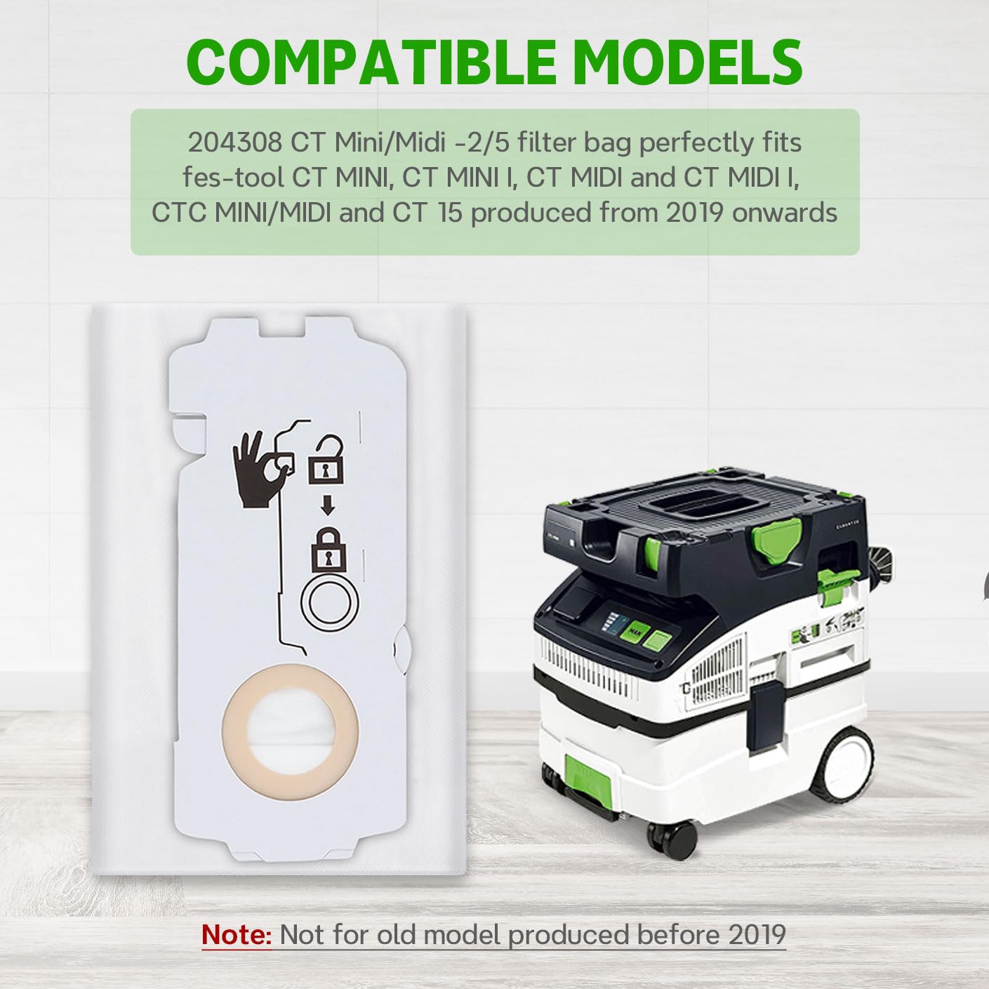 mrm-∞-k 204308 Vacuum Bags Compatible with Fes-tool CT MINI, CT MINI I, CT
