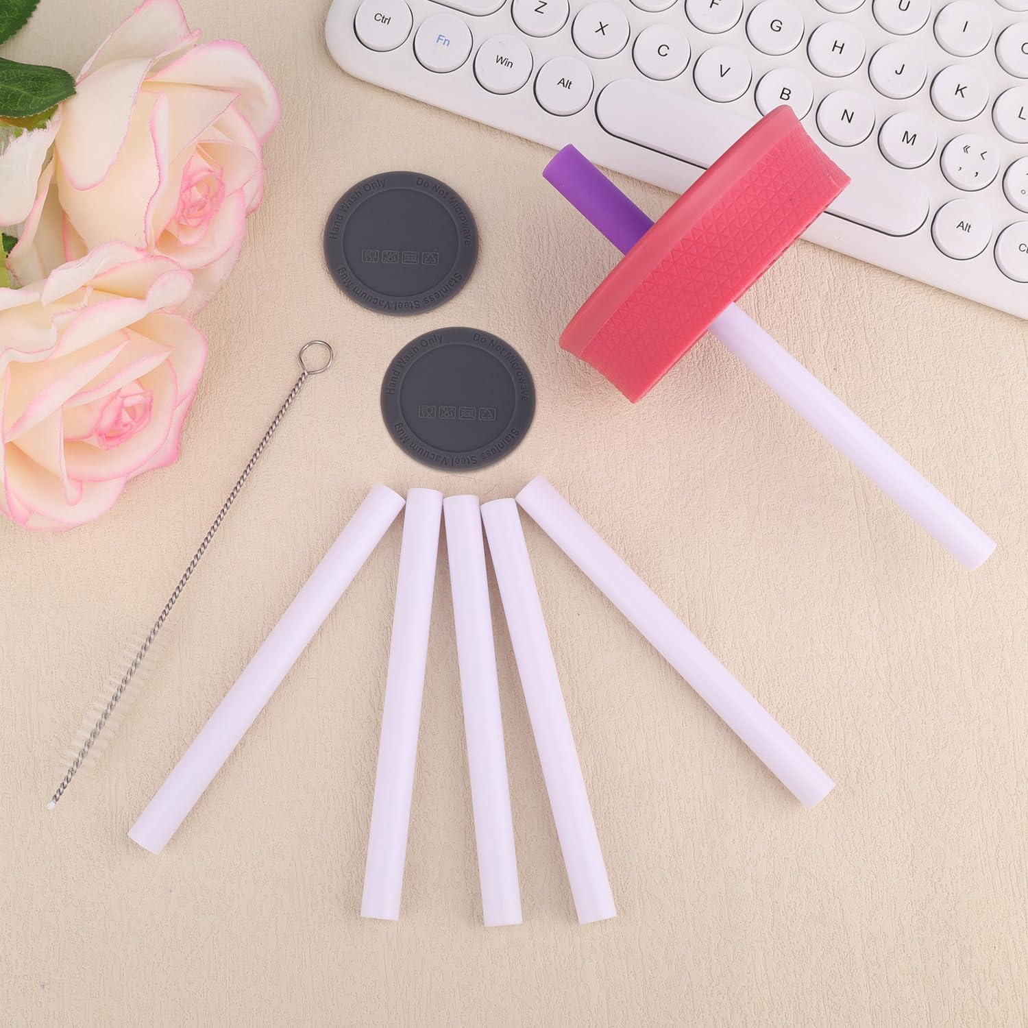 9pcs Replacement Straw Set, Plastic Tumbler Cup Straws with Cleaning Brush & Silicone Bottoms Reusable Water Bottle Accessories Part for Owala Kids Water Bottle 12oz & 15oz - Image 6