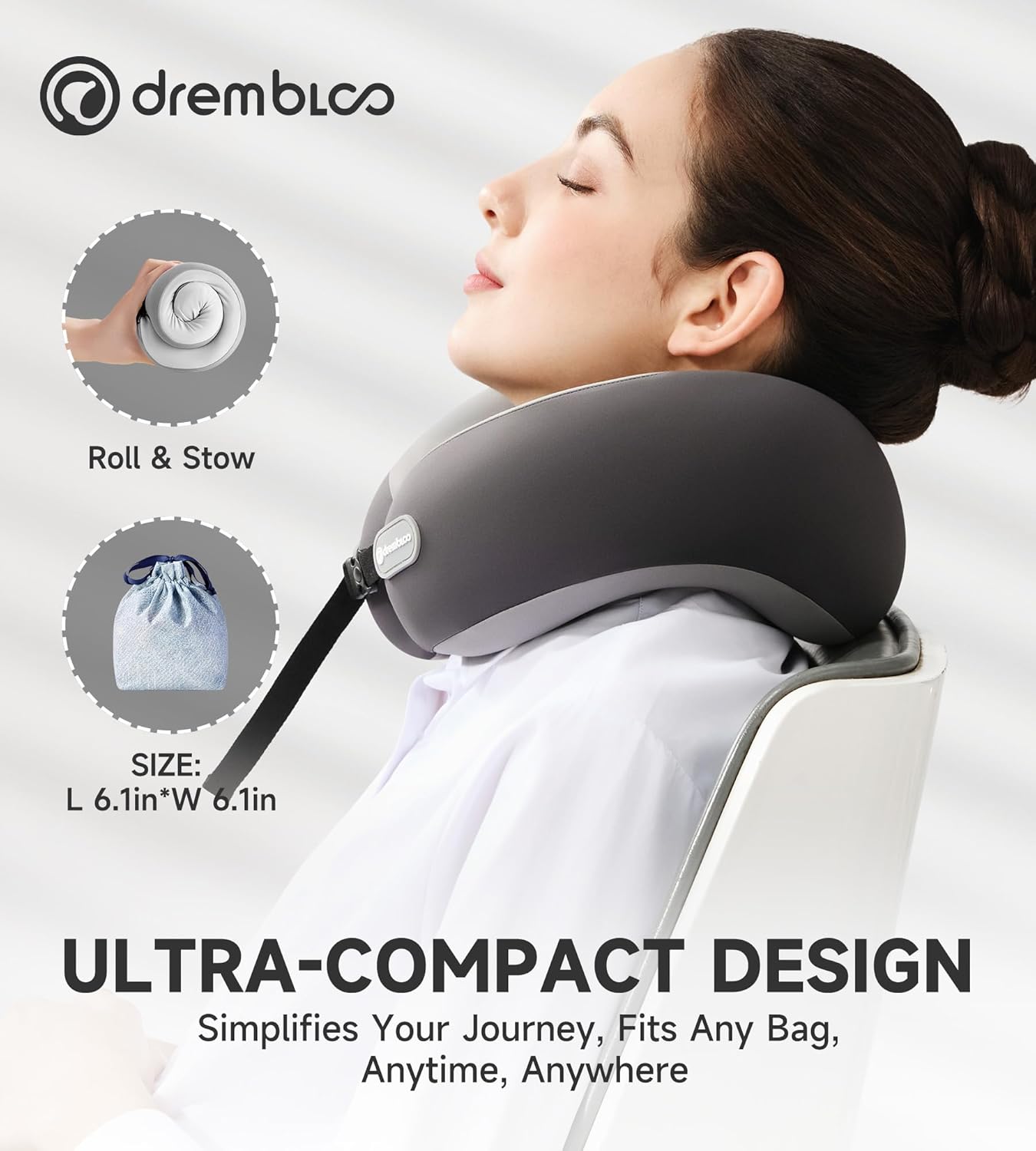 Neck Pillow Airplane, 100% Pure Memory Foam, Cooling Airplane Pillow, Travel Pillow, Travel Pillows for Airplanes, Plane Pillow, Flight, Gray - Image 5