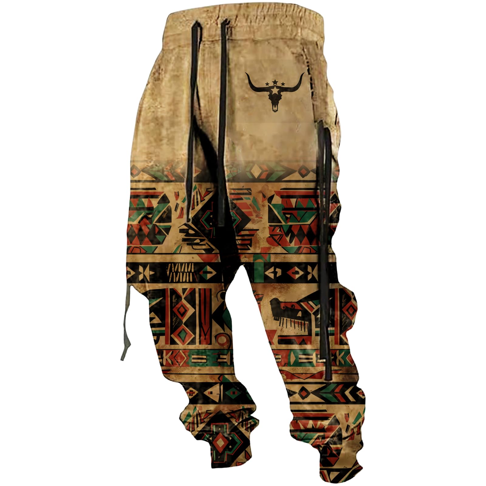 LOAIHA Native American Pants Aztec Cowboy Ethnic Graphic Sweatpants Men Drawstring Hippie Western Jogging Workout Trousers