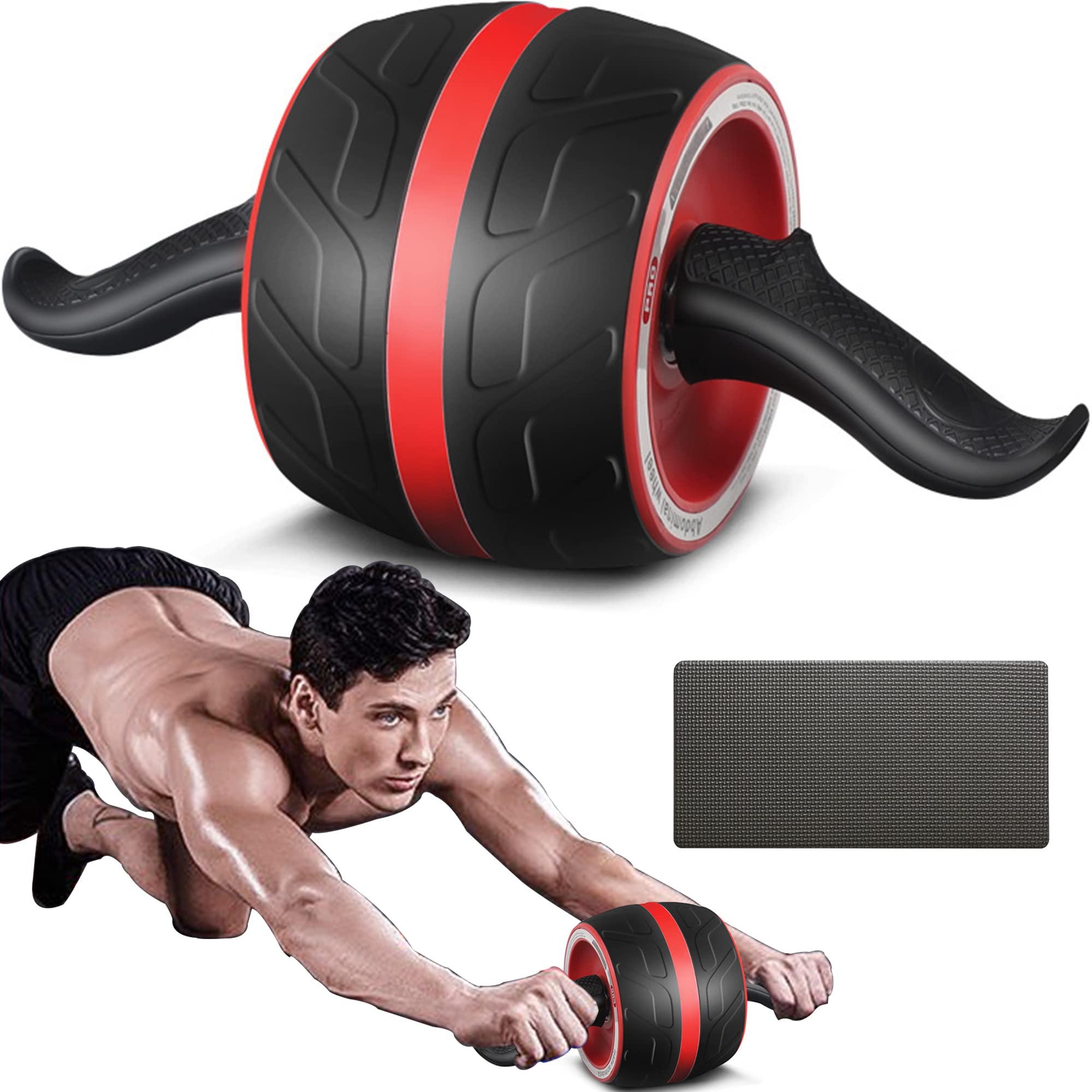 A.F.N.A.L AB Wheel Roller for Men & Women, Automatic Rebound Exercise Abdominal Ultra-Wide Wheels Fitness for Gym & Home, Core Work-out Strength-Training Equipment with Knee Pad, Red, 14.6"W