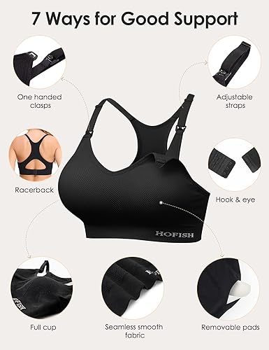 Miniatura 4 de HOFISH Sujetadores de lactancia de soporte para lactancia materna de impacto medio para maternidad y lactancia, brasier deportivo sin costuras con