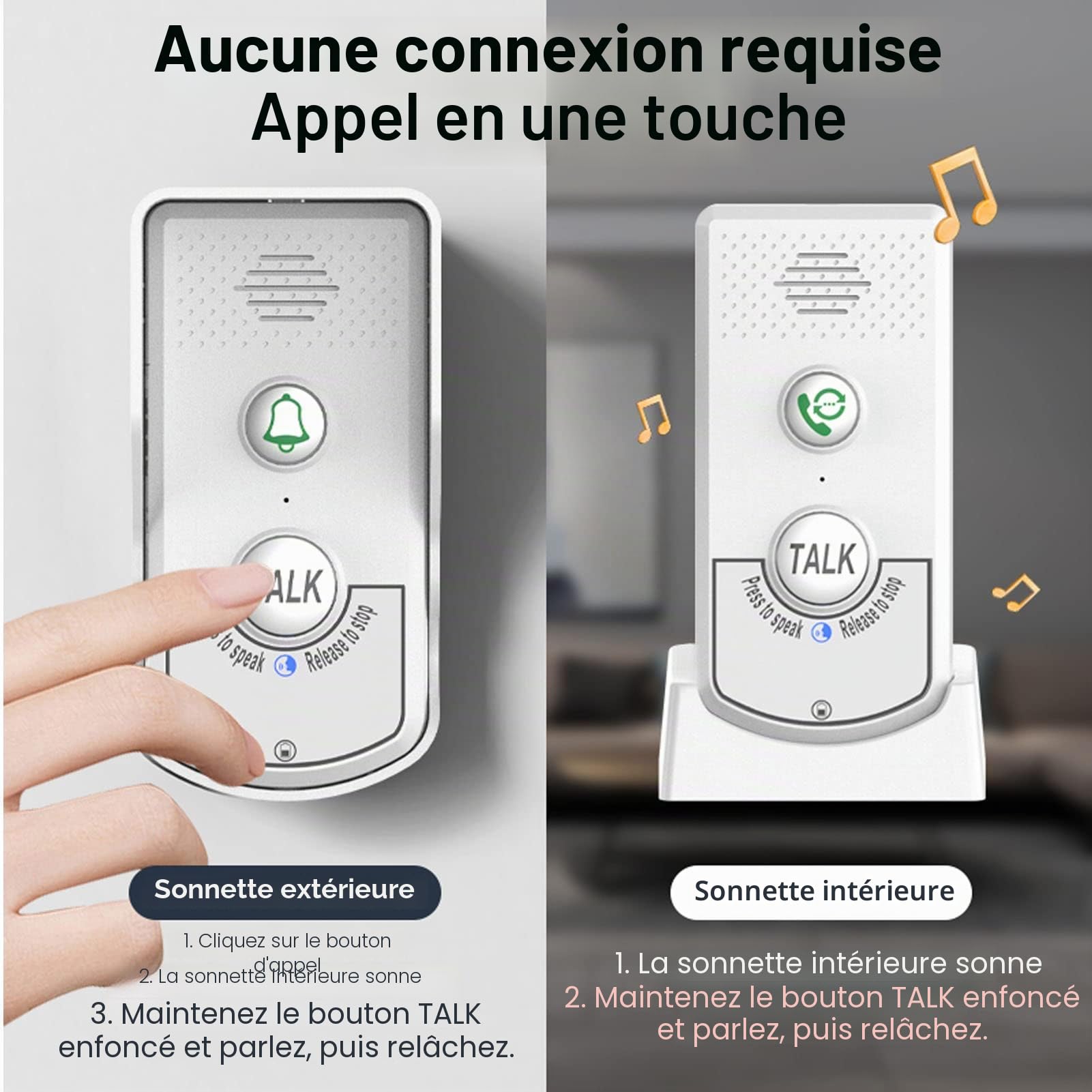 Interphone sans Fil à Longue portée 1500 mètres, avec 2 récepteurs intérieurs, Communication bidirectionnelle, Volume réglable, étanche aux intempéries pour la sécurité Domestique