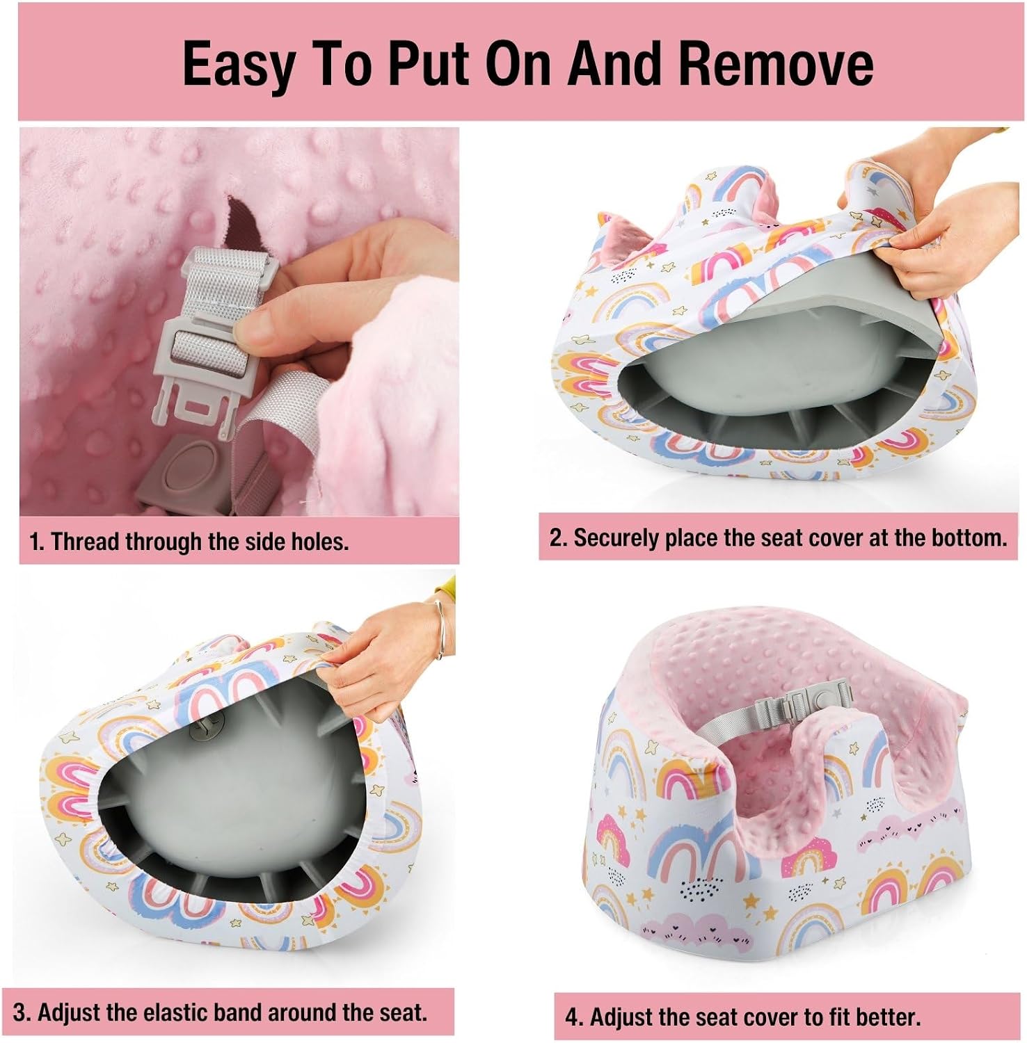 PandaEar Baby Seat Cover Compatible with Bumbo Seat, Removable Floor Soft Seat Cover for Boys & Girls, Breathable & Anti-Slip, Machine Washable, Pink (Pink)