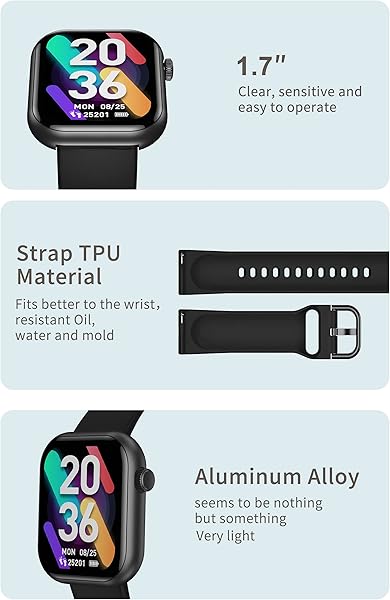 CUBOT Smartwatch Uomo Orologio Sportivo Fitness Tracker 1 7 260mAh 5 ATM Pedometro Cardiofrequenzimetro Contapassi Notifiche Messaggi Controller Musicale Fotocamera Nero per Android iOS