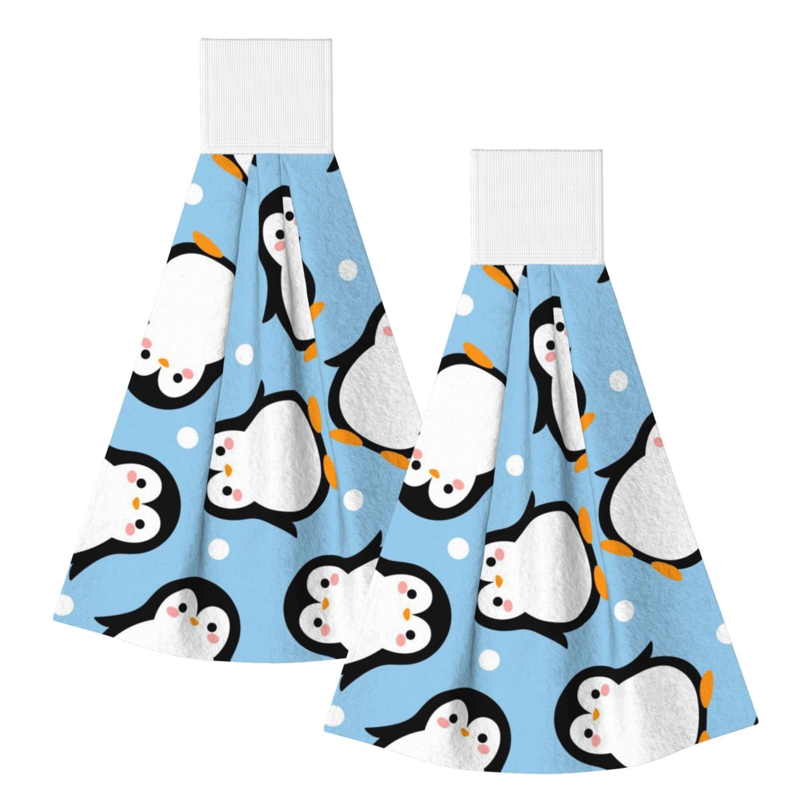 DOPKLNA Penguin Fluffy Winter Fluffy, 2 Pcs Hanging Coral Fiber Hand Towels for Bathroom, Absorbent Kitchen Towels