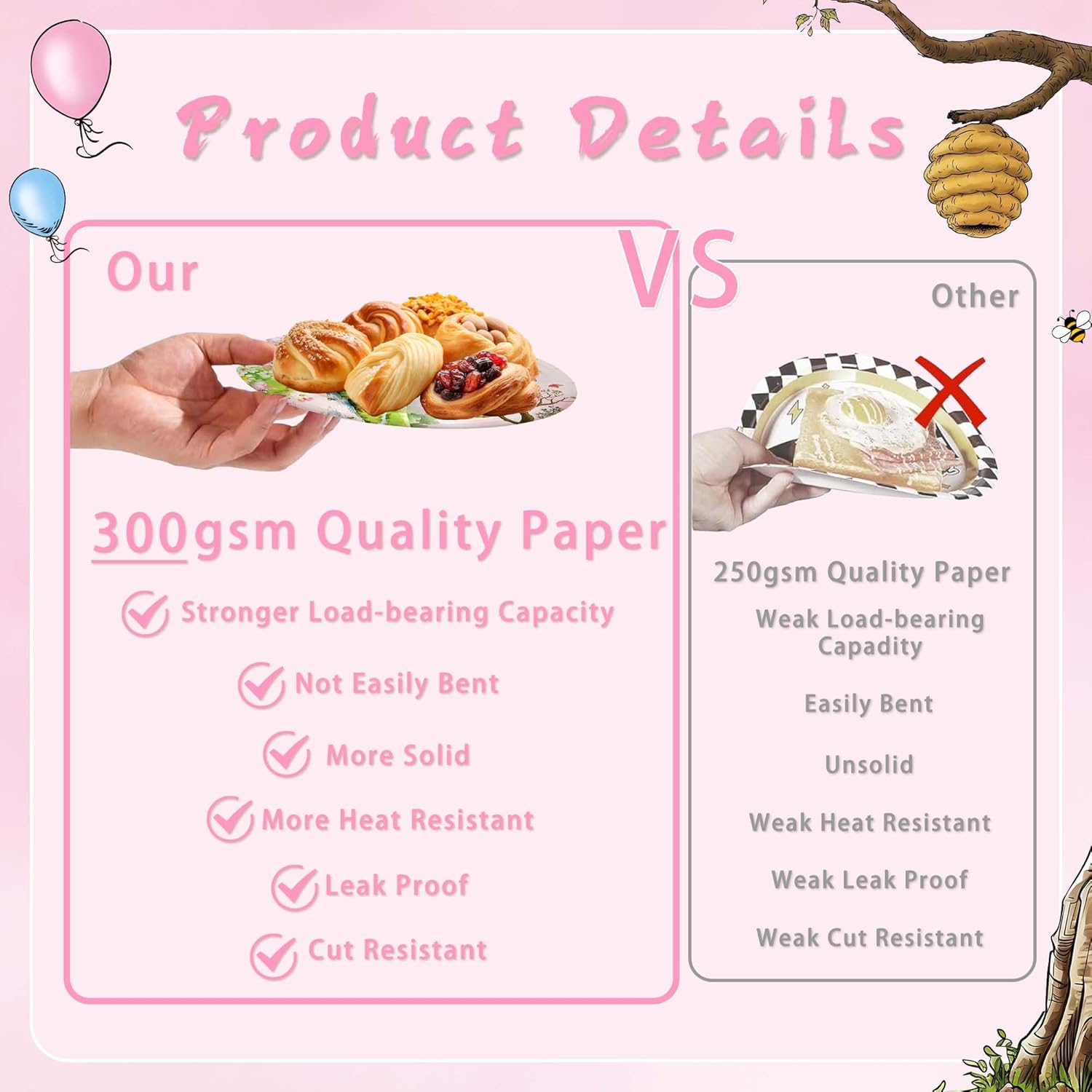 140 Pcs Bear Birthday Decorations Birthday Party Tableware with Plates, Napkin, Forks, Cups Serves 20 (Pink) - Image 3