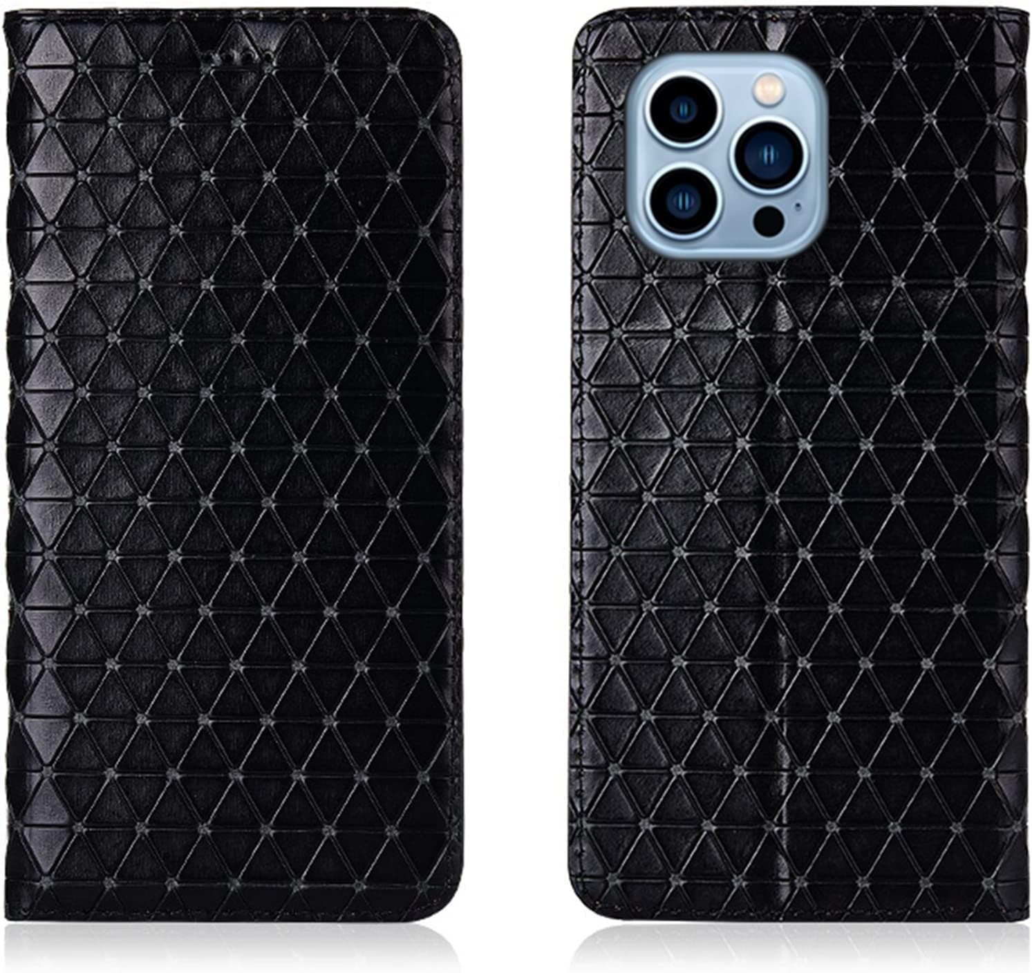 Funda tipo cartera para iPhone 14 Pro Max negra de piel auténtica 7