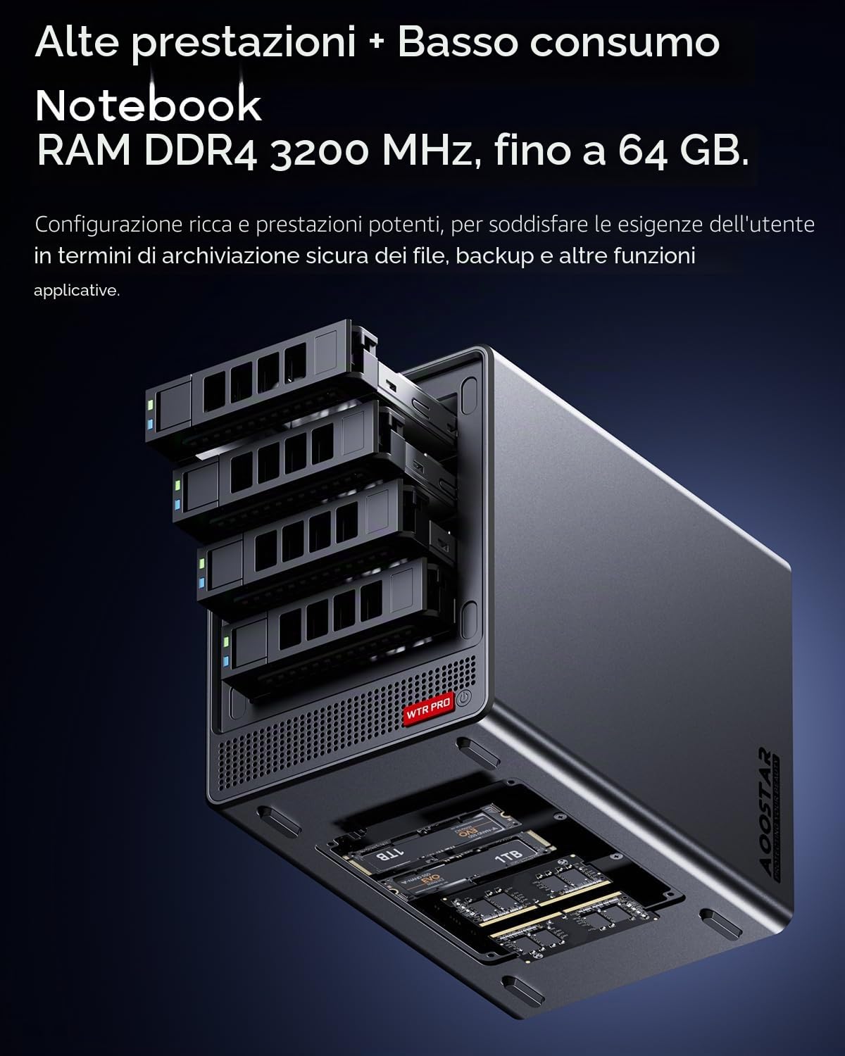 AOOSTAR Ryzen 7 5825U 4 Bay NAS Mini PC, Senza RAM Senza SSD NAS Desktop Computer, 2*slot M.2 NVMe, 2,5"/3,5" SATAx4 Storage(fino a 4x22TB) Nessun disco rigido, solo 4 frame del disco rigido, Senza OS