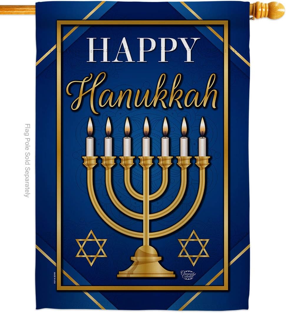 Happy Hanukkah House Flag Wintertime Candle Bonsai Menorah Jewish Chanukah David Small Decorative Gift Yard Banner Made In USA 28 X 40