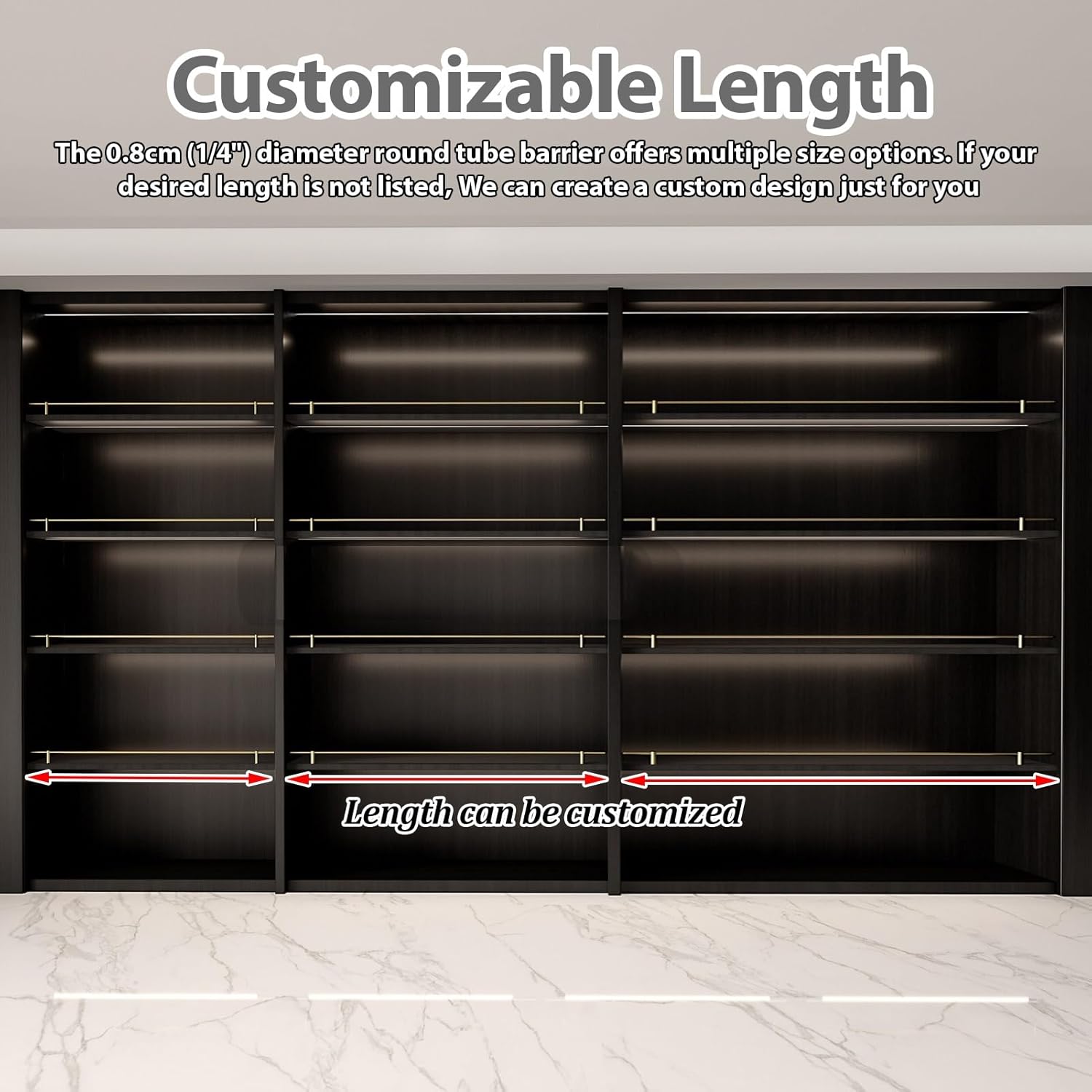 Wine Cabinet Shelf Guard Rail Anti-Fall, Customizable Home Decorative Pole Rod with Accessories, Sturdy & Lightweight Round Tube Barrier(Gold,66cm/26.0")