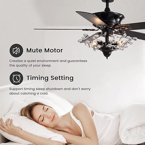 Miniatura 8 de CROSSIO Moderno ventilador de techo de cristal con control remoto para dormitorio, sala de estar (negro, 2, 50 pulgadas)