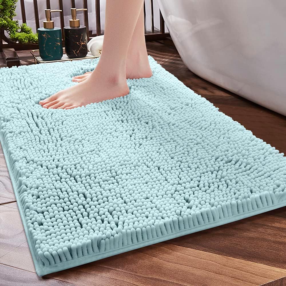 SONORO KATE Bathroom Rug, Non-Slip Bath Mat, Soft Cozy Shaggy Thick Bath Rugs for Bathroom, Plush Rugs for Bathtubs, Water Absorbent Rain Showers and Under The Sink Spa Blue, 36 &times; 24