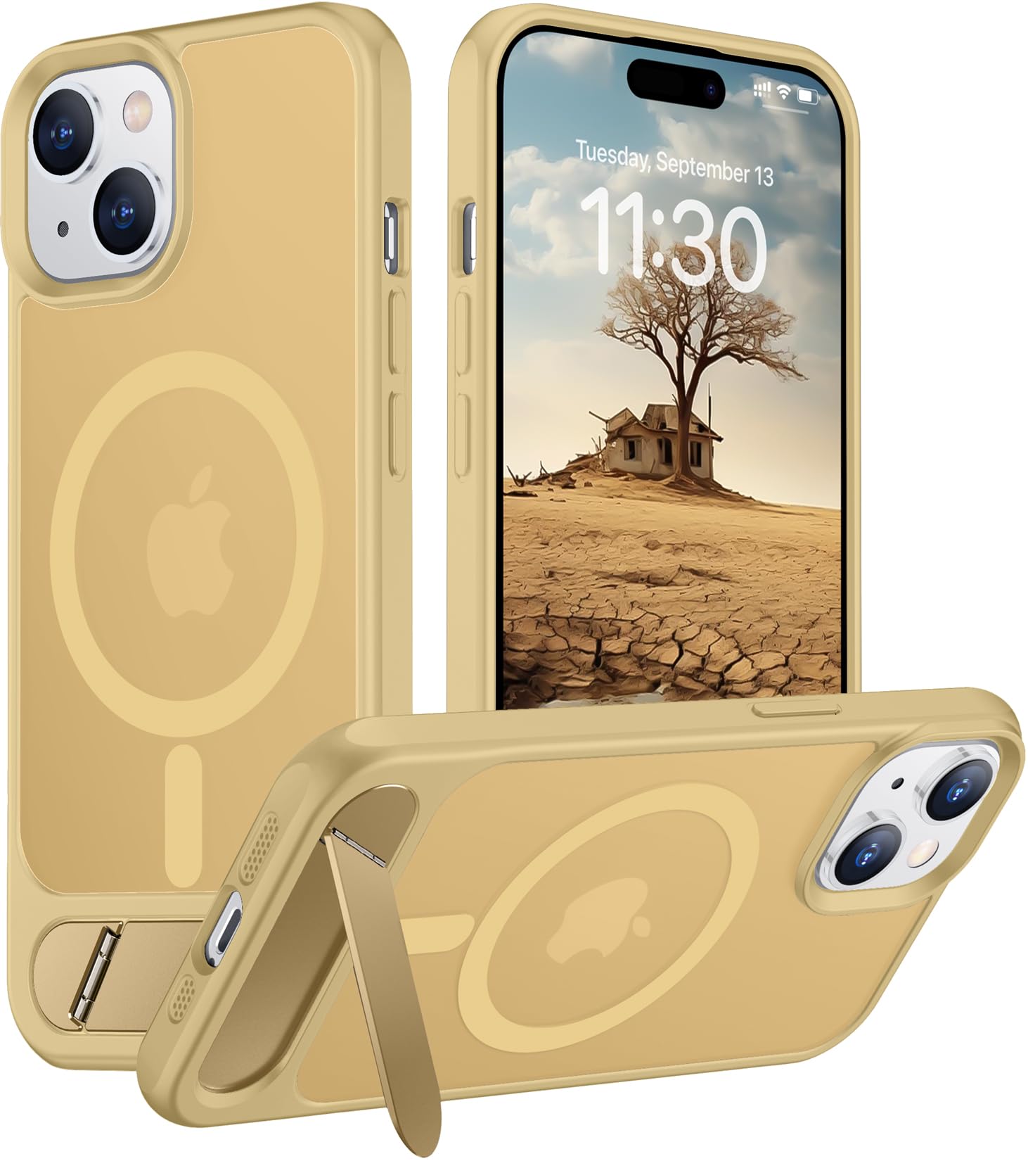 Temdan Magnetic Compatible with iPhone 15 Plus Case &amp; iPhone 14 Plus Case, [Built-in Invisible Kickstand][Compatible with MagSafe][Military Grade Shockproof] Slim Translucent Matte Phone Case 6.7"