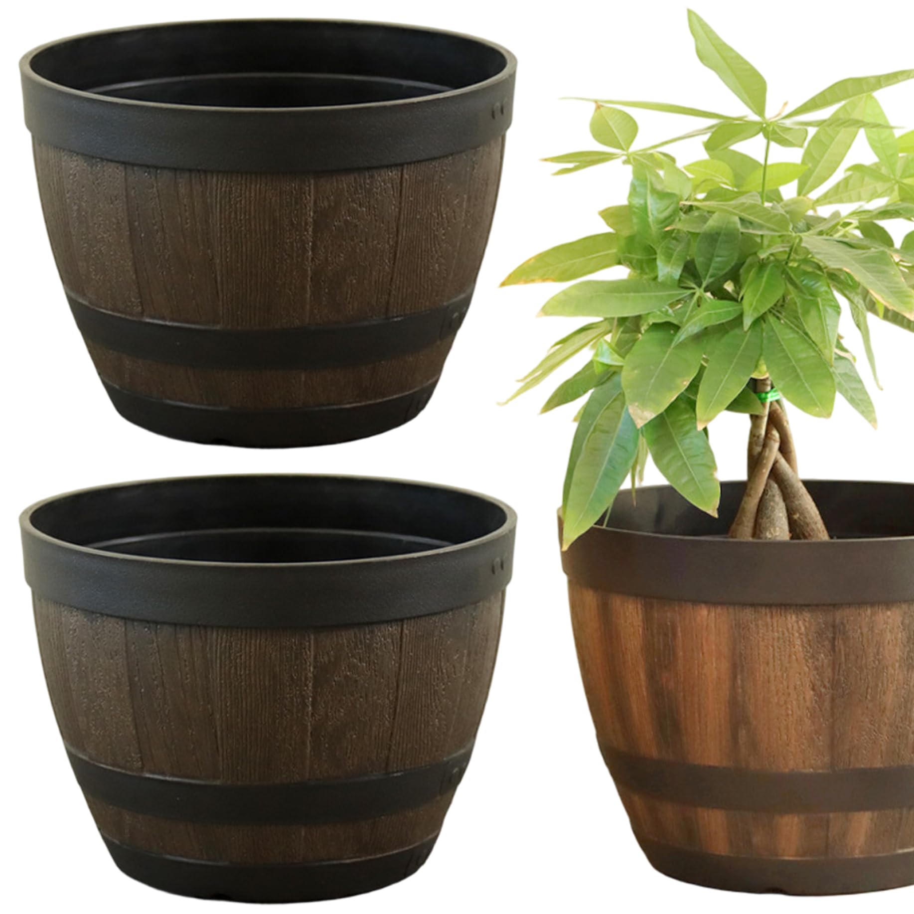 Pots de plantes finition tonneau de whisky en plastique haute densité haut de gamme