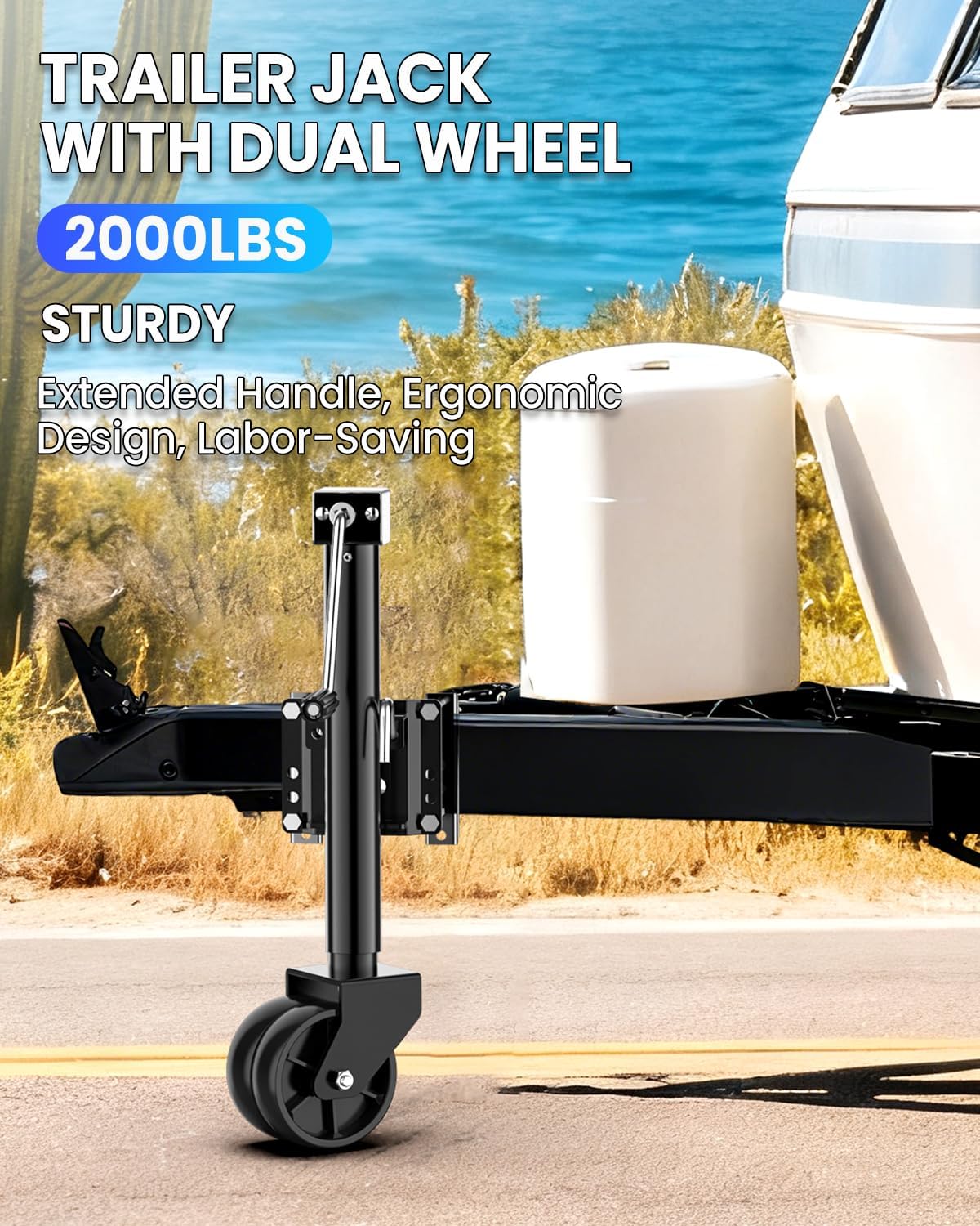 2000 lbs Trailer Jack with Dual Wheel Heavy Duty, 12" Lift, 20-24V Cordless Drill Compatible, for RV, Boat, Yacht & Utility Trailers, Black