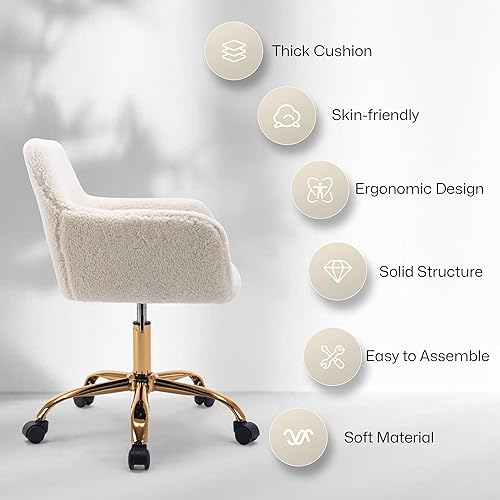 Miniatura 7 de Silla de escritorio giratoria de piel sintética de 360, moderno sillón de oficina en casa ajustable con base dorada para adolescentes, mujeres y
