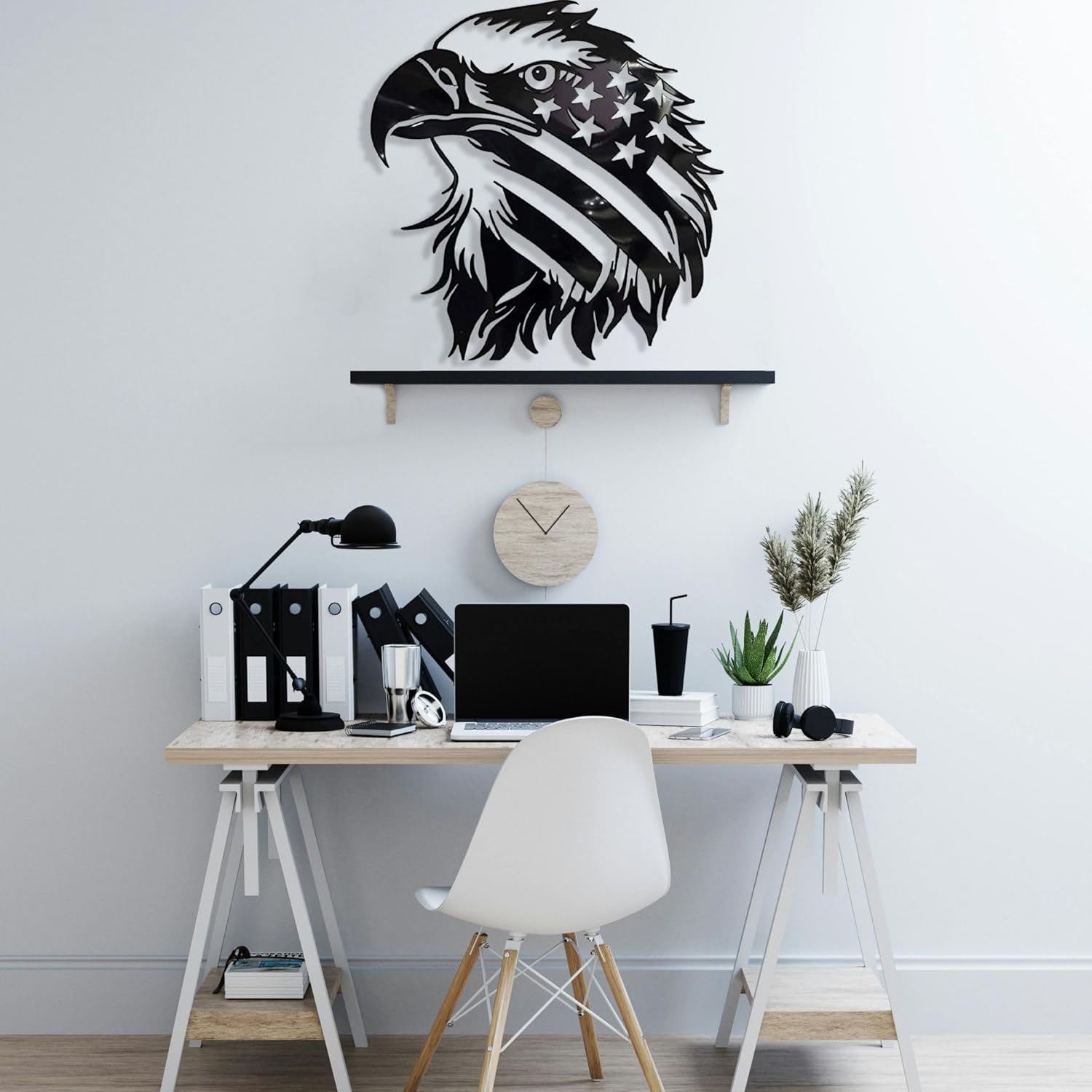 Patriotic Bald Eagle American Flag Metal Wall Art, 4th of July Independence Day Decoration Indoor Outdoor Garage Decor, Veterans Day Gift for Men Soldiers Armed Forces - Hanging Sculpture (D, 20'')