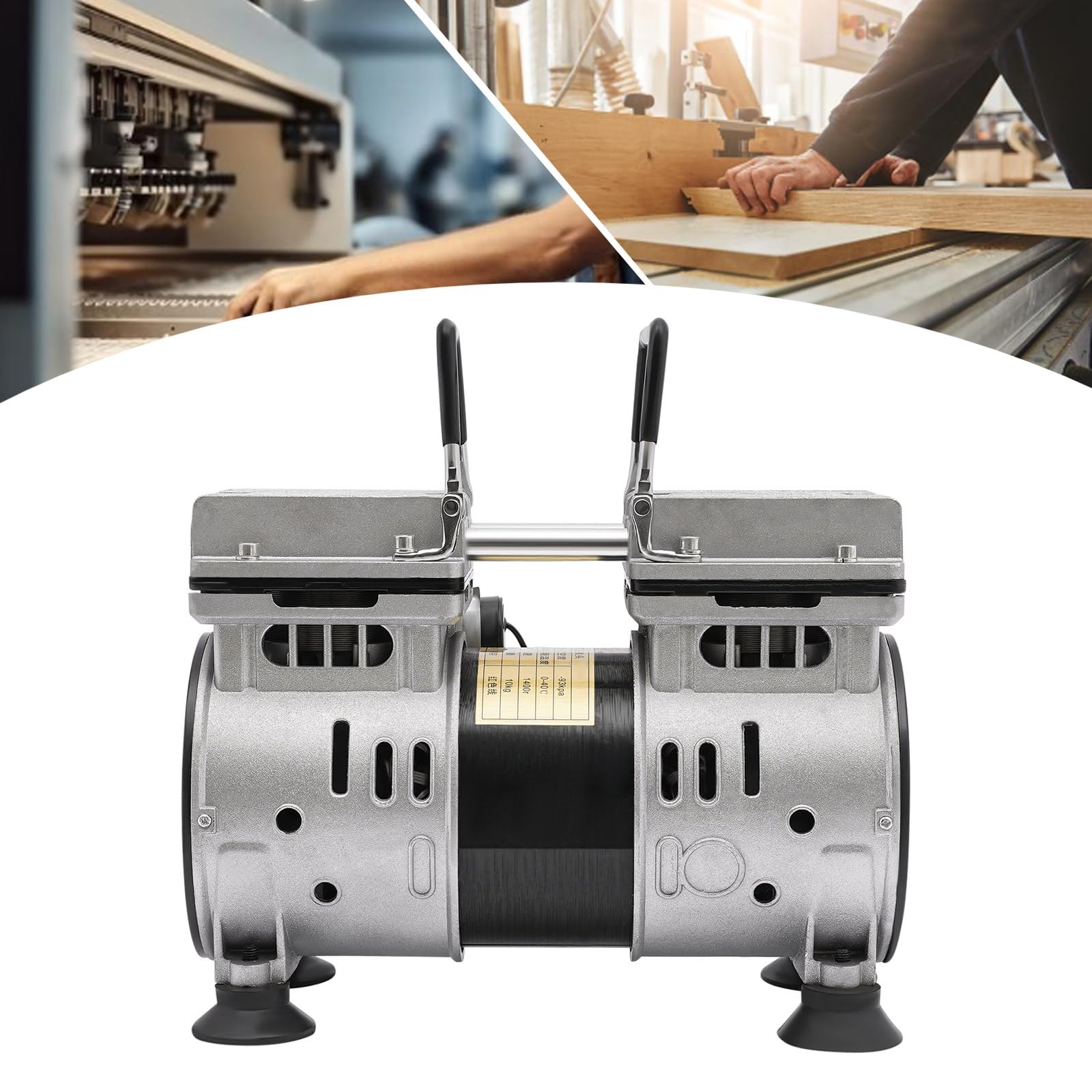 Ölfreie Vakuumpumpe 550W Unterdruckpumpe für Labor und Industrie Vakuumpumpe mit Silencer 1400rpm 45dB 8bar Max Vakuum -93Kpa Umweltfreundlich Geräuscharm