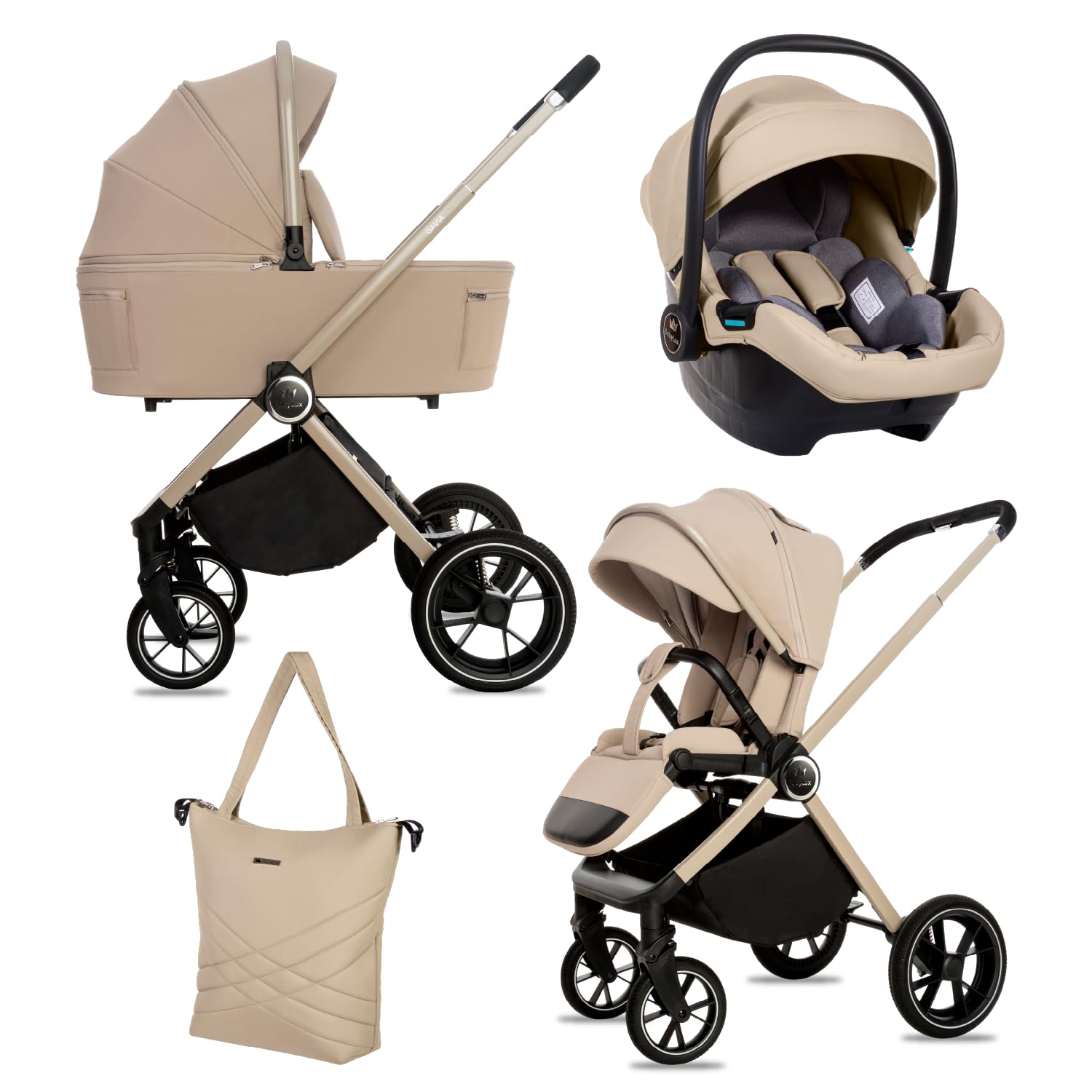 BabyLux® Poussette 3en1 GAVIA, Pliable Set De Poussettes Combinées Légères