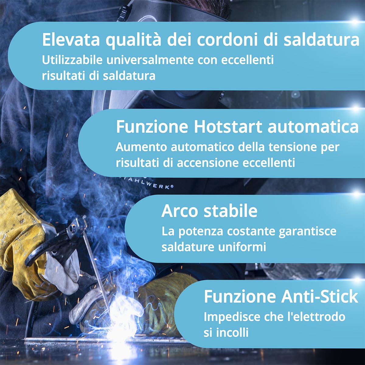 STAHLWERK Saldatrice ad elettrodo ARC 200 Synergic Pro Digitale – MMA fino a 200 A, saldatura senza gas, Inverter Lift-TIG, Hotstart, Anti-stick, Smart Cooling