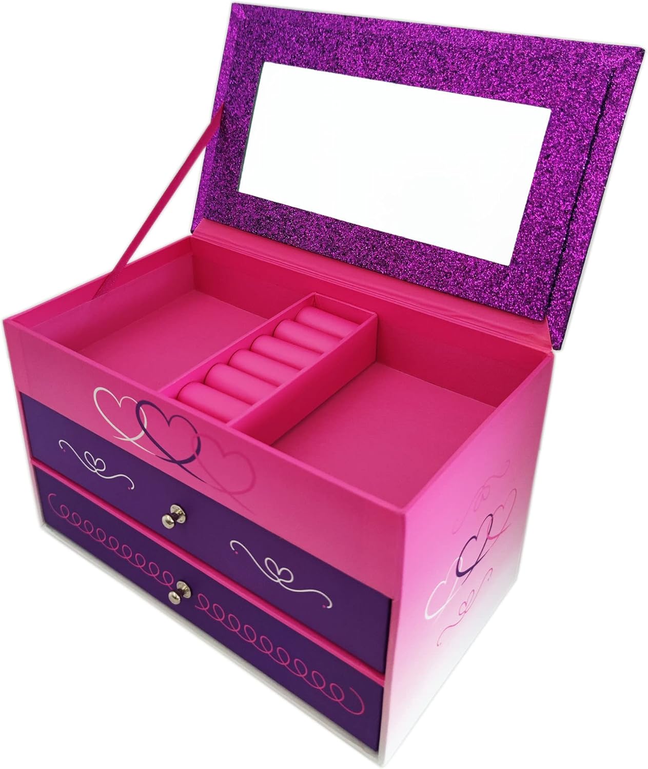 Jewelry Box for Girls - Pink and Purple Sparkles with Hearts and Pink Trim (Purple Sparkle) : Clothing, Shoes & Jewelry
