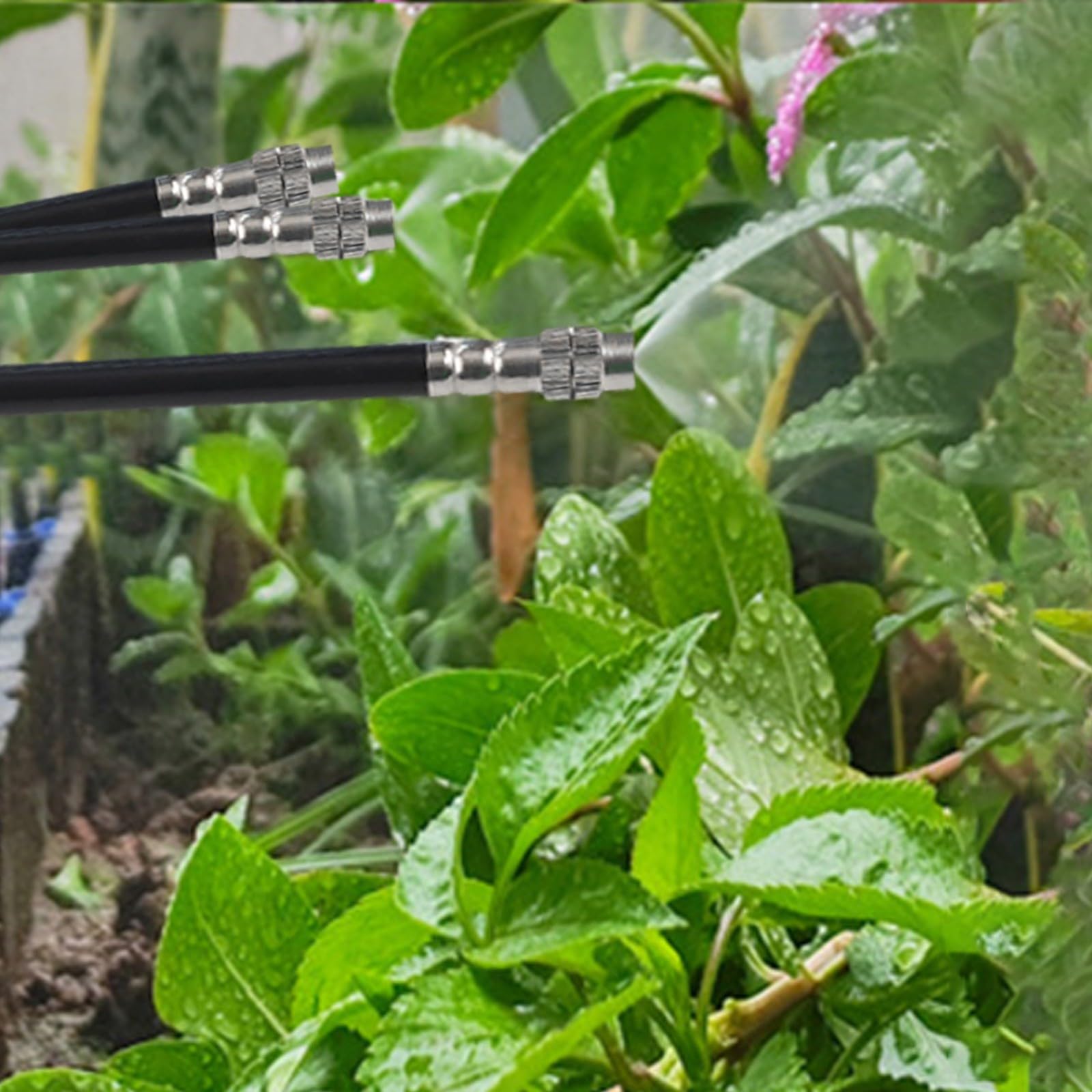 Juego de 10 Cabezales de aspersor de riego para jardín Ajustables y giratorios de 360° con boquillas de nebulización de Cobre para un riego eficiente.