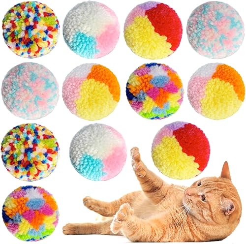 Miniatura 7 de Juguetes de gatos de colores surtidos para gatos de interior, bolas de pompón, bolas interactivas de persecución de gatitos, bolas de persecución de