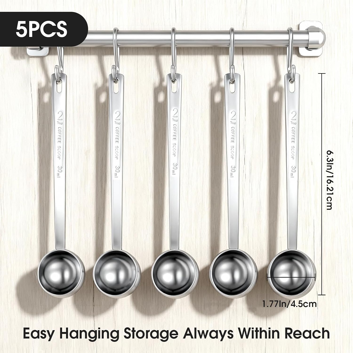 5/10 Pack 2 Tablespoon Scoop, 304 Stainless Steel Long Handle Measuring Spoon 30ml for Coffee, Tea, Protein Powder, Baking & Spice Jars (5 Pack)
