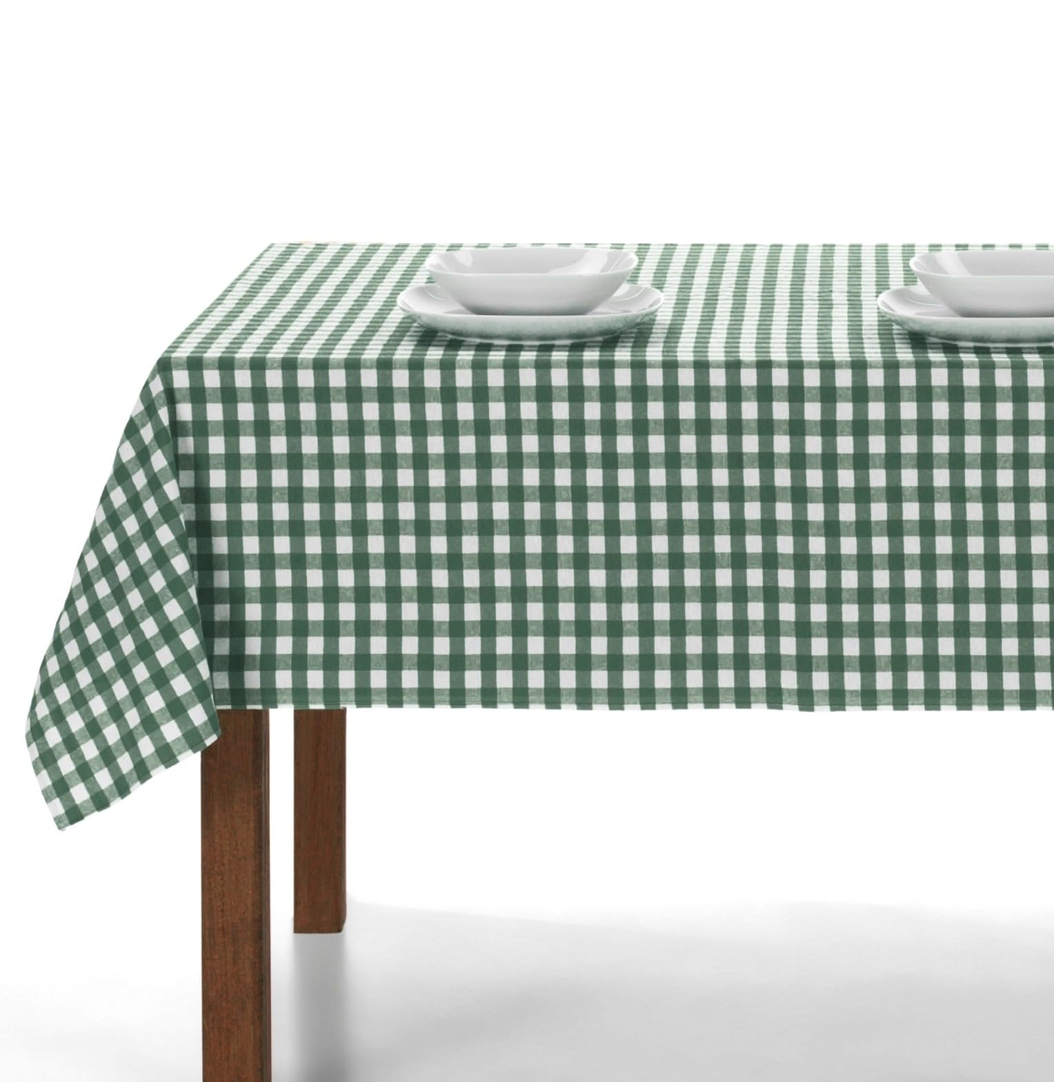 Nappe rectangulaire lavable LAN&LAN 140x300 cm en polycoton vert à carreaux