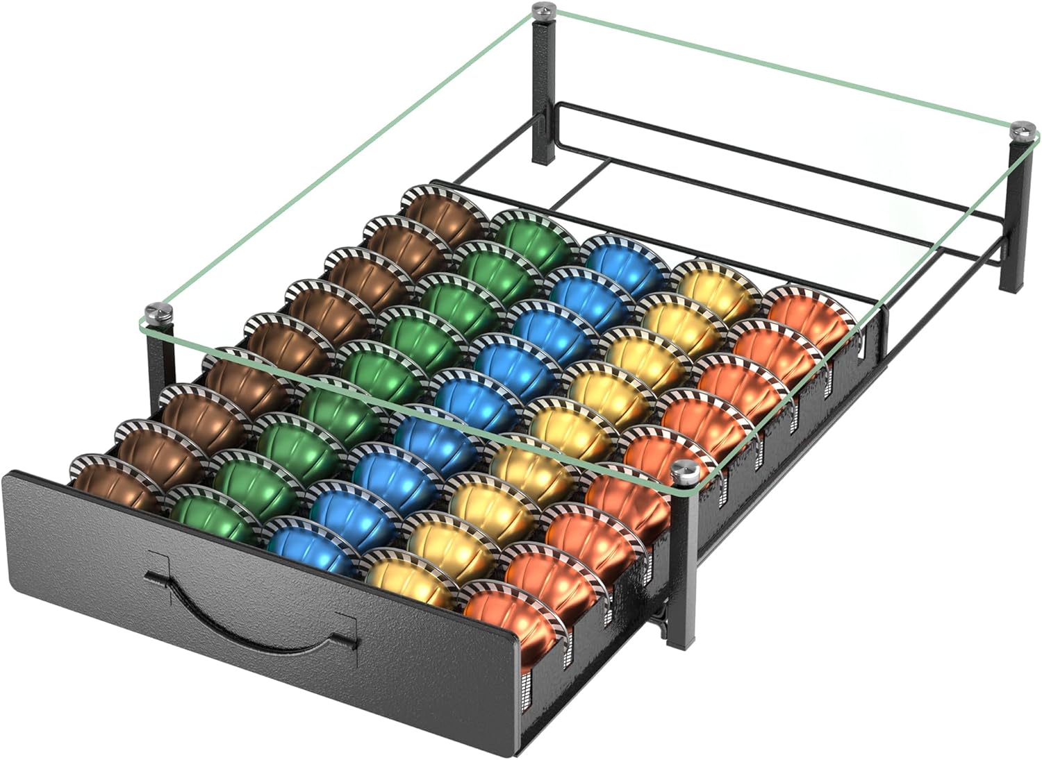 Tempered Glass Coffee Pods Holder for 50 Vertuo & 50 Dolce Gusto, Multi