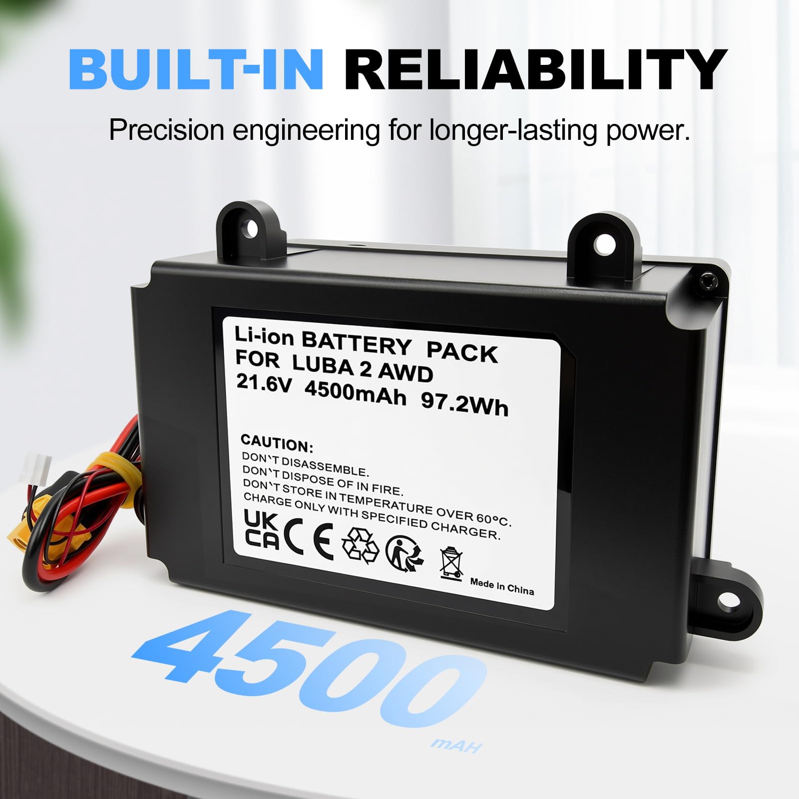 Batterie 21,6 V 4,5 Ah pour robot tondeuse Mammotion LUBA1, LUBA 2 AWD 1000, LUBA 2 AWD 3000, etc. Remplacement pour HM02, WDBT000002000, D.015.SZ0148, etc