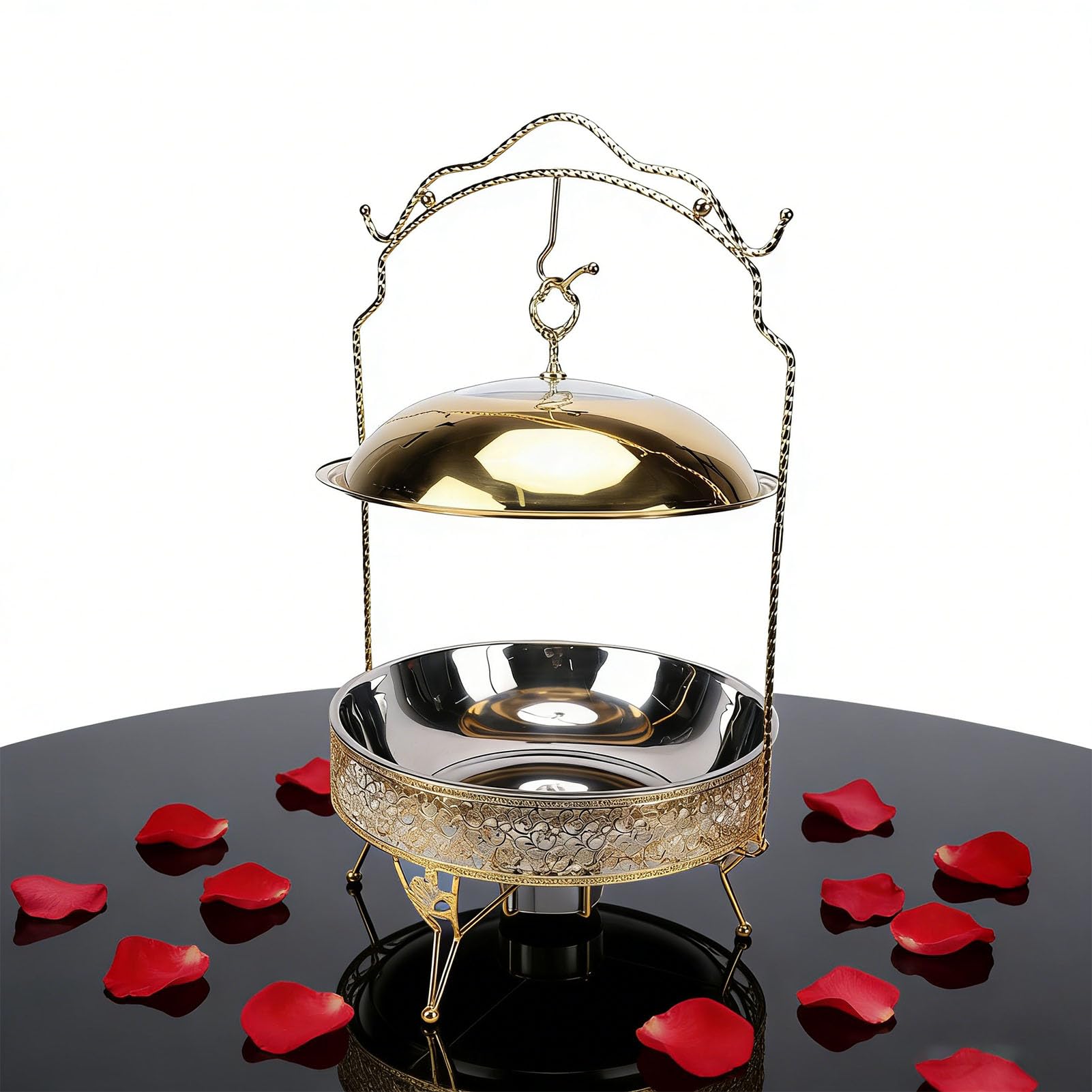Juego de Chafing Dish de Acero Inoxidable con Tapa Colgante para Eventos Catering Buffet, Acabado Dorado 8L