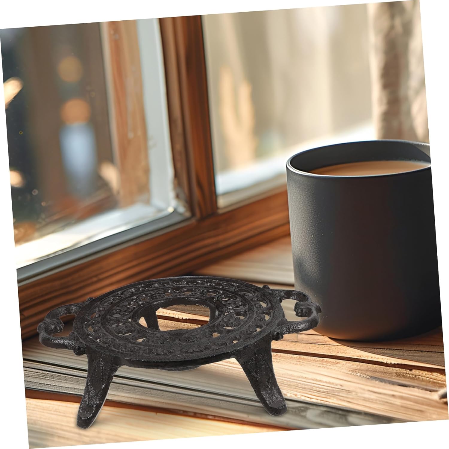 Teapot Warmer Tripod Base Cast Iron Dual-Handle Heater for Tea Coffee and Stylish Candle Holder for Decor Stable and Safe Design