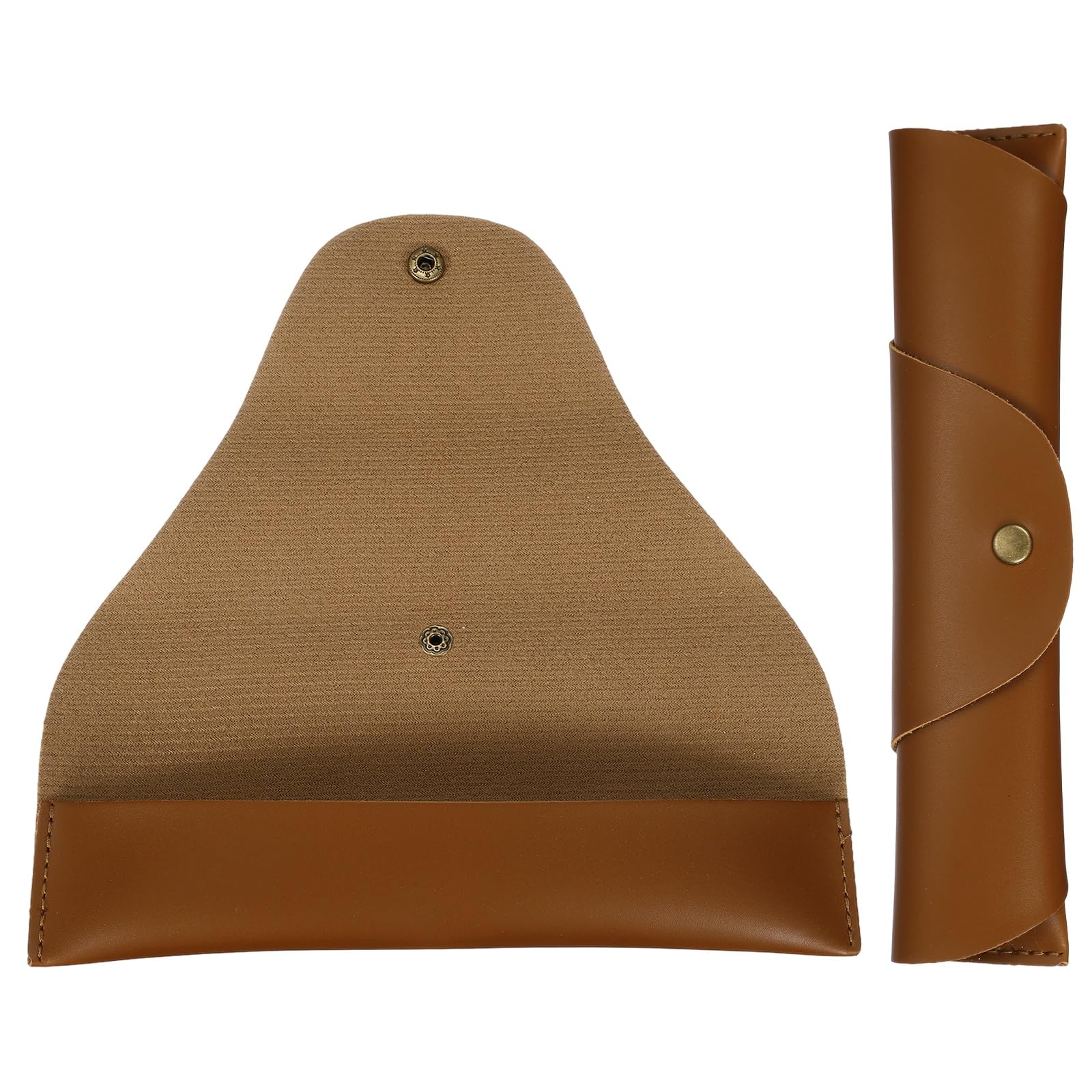 PATIKIL Vintage Leather Pen Case Roll Leather Pen Holder, 2 Pack Snap Cover Pencil Sleeve Case Roll Bag for Ballpoint Markers Art Supplies Office, Brown
