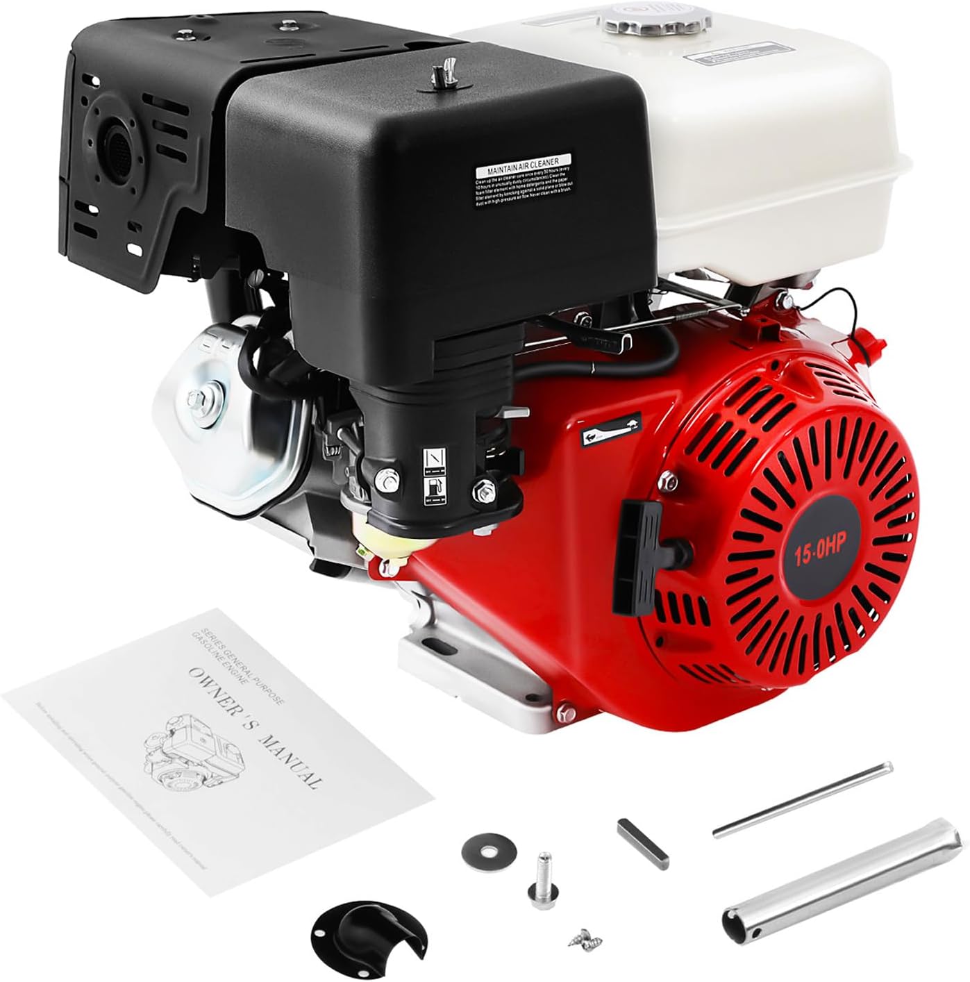 420CC 15Hp Gas Engine, 4-Stroke Horizontal Shaft Gas Powered Engine Gas Lawn Mower Industrial Grade Replacement Gas Motor W/Single Cylinder System for Go-Karts Compressors Lawn Mowers Water Pumps