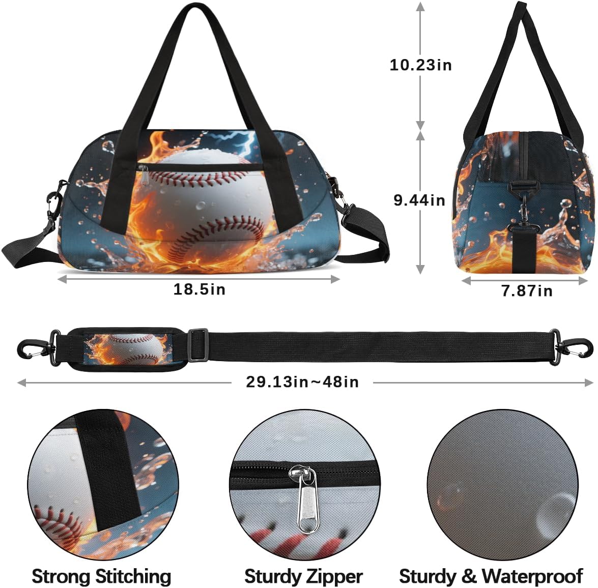 Fiery Baseball Duffel Bag for Kids Overnighter Small Duffle Bags for Boys & Girls, Sleepovers and Travel Duffel Bag for Kids, Carry-On Size & Ideal for School Practice or Sport Gym Bags