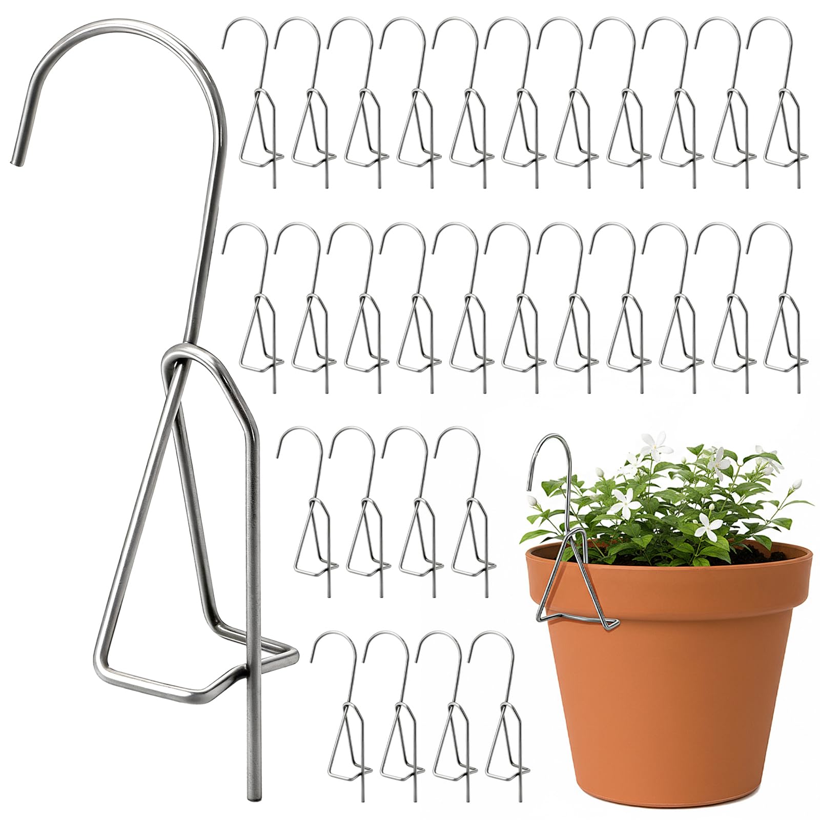 Suwimut 30 Pack Terracotta Pot Hangers, Stainless Steel Flower Pot Clips for Clay Pots, Wall and Fence Mounted Vertical Hanging Metal Plant Pots Hook for Indoor Outdoor Patio Balcony Garden Plants