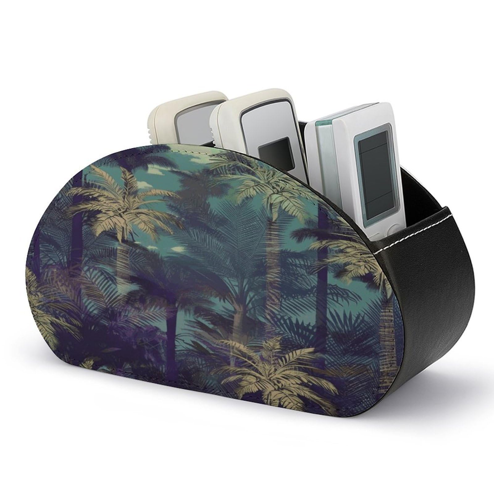 FekiLoot Fantasy Palm Tree Jungle Remote Control Holder with 5 Compartments Multi-functional TV Remote Caddy Organizer Leather TV Remote Holder Desktop Organizer Store for Bedside Table Office Desk