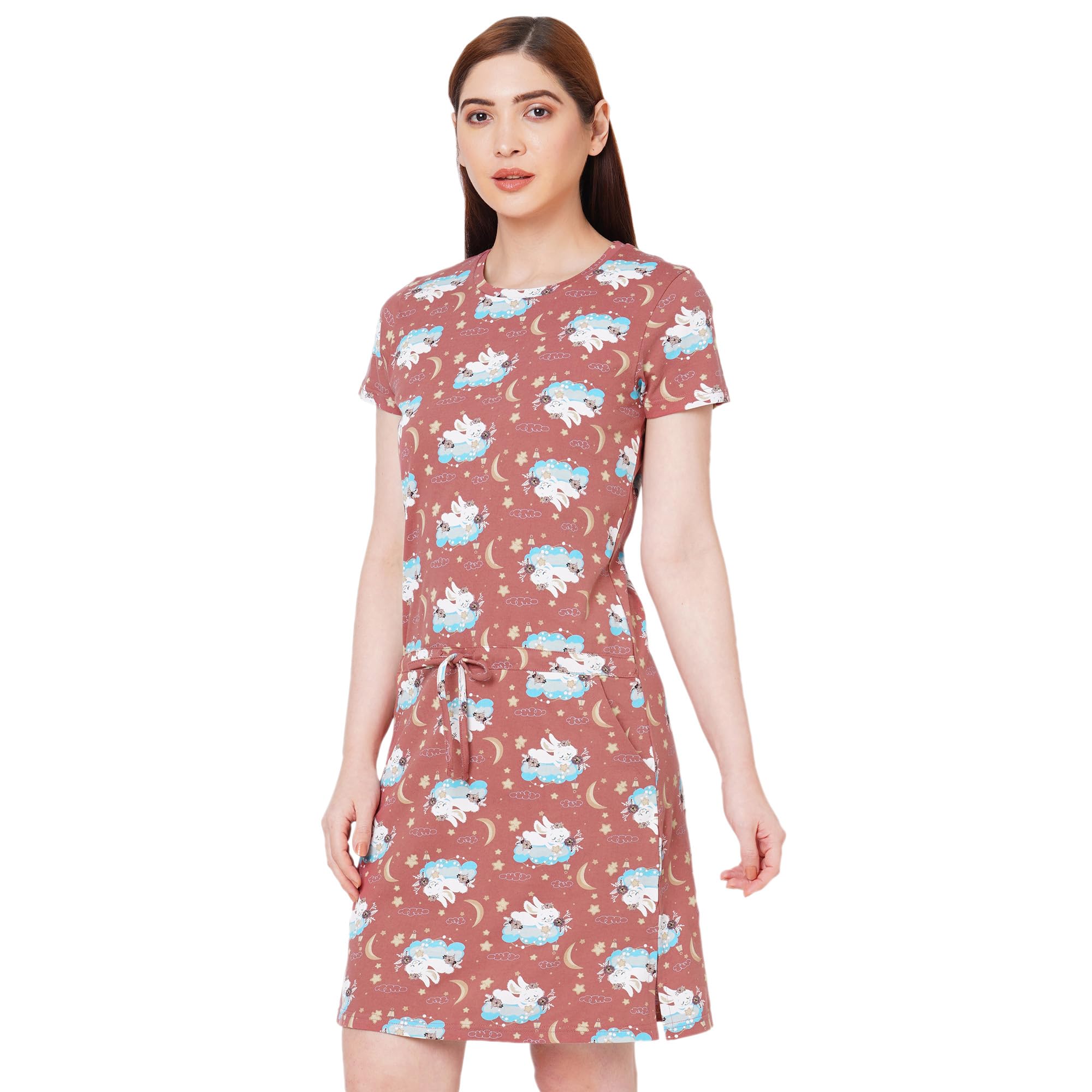 sweet dreams Women Printed Round Neck Short Sleeve Cotton Jersey Nightdress-picture-14