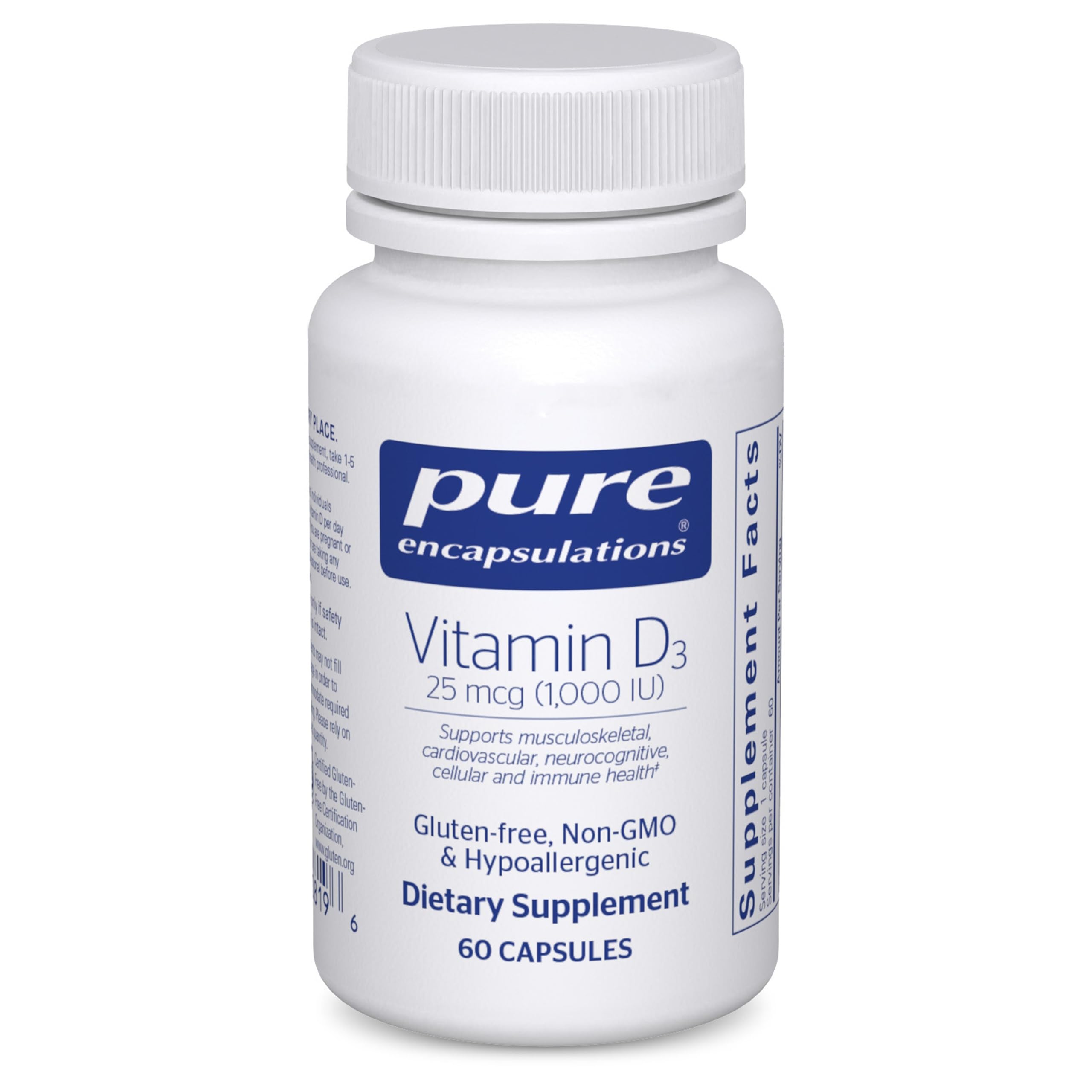 Pure Encapsulations Vitamin D3 25 mcg (1,000 IU) | Supplement to Support Bone, Joint, Breast, Prostate, Heart, Colon and Immune Health* | 60 Capsules