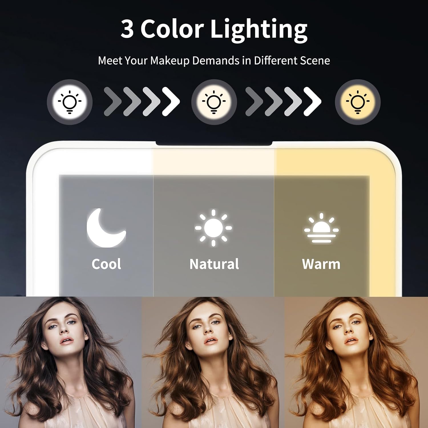 Vanity Mirror with Lights, Dimmable Touch Screen Makeup Mirror with 3 Color Lighting Modes, 72 Led Lights, Suitable for Travel, Room, Living Room and Dressing Table