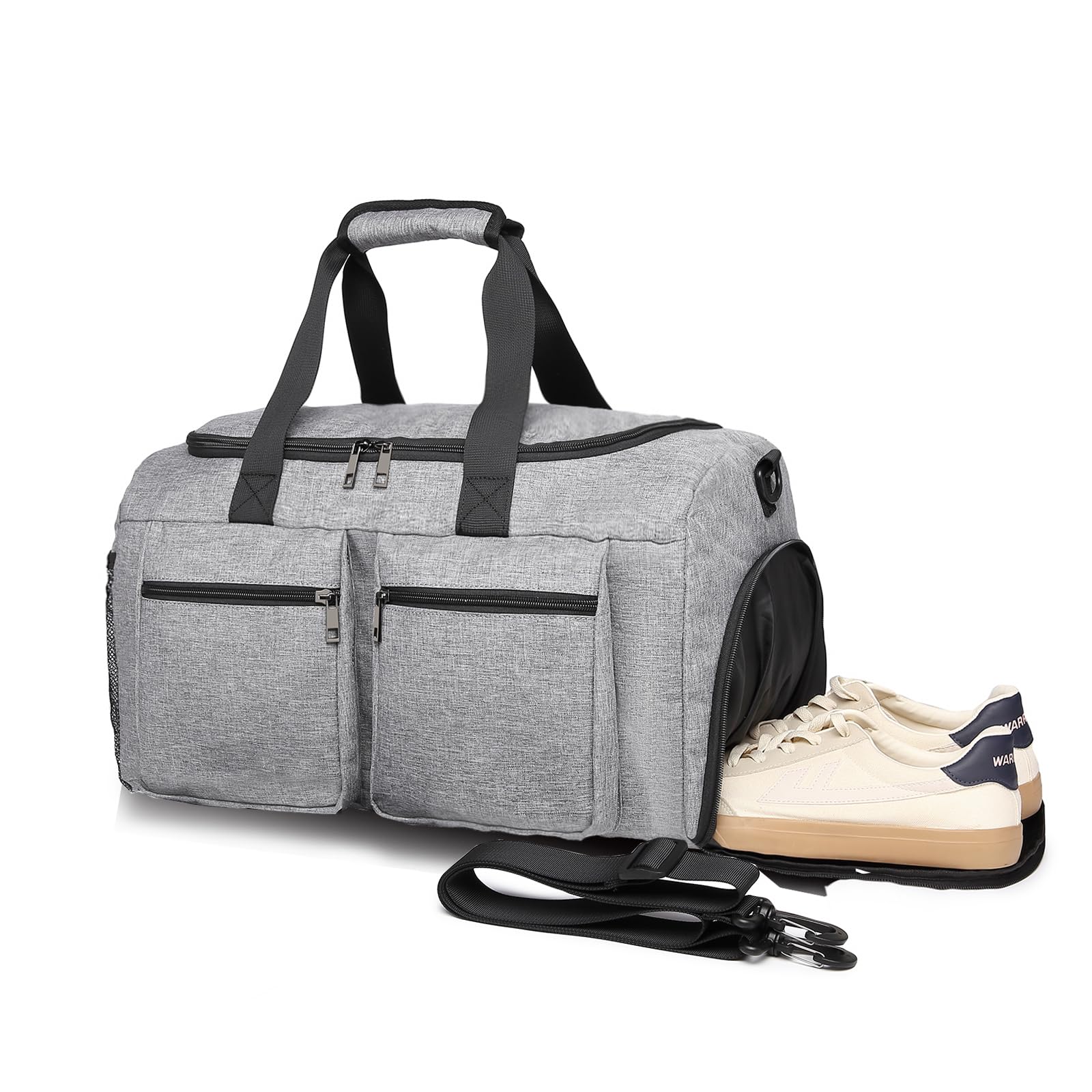 seyfocniaGym Bag for Men Women, Fitness Workout Sports Bag with Wet Pocket & Shoes Compartment, Weekender Overnight Bag Travel Duffel Bag Carry On Gym Duffle Bag-Grey